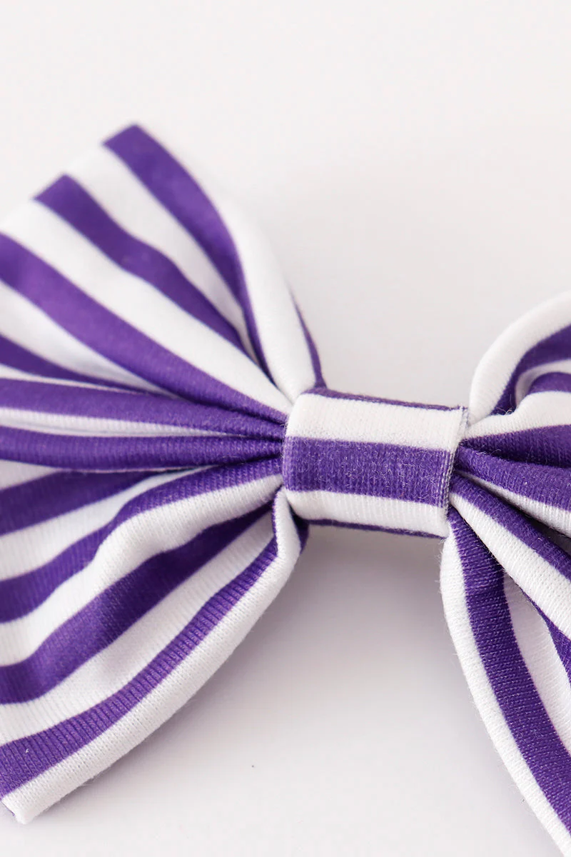 Purple stripe piggie hair bow - Image 2