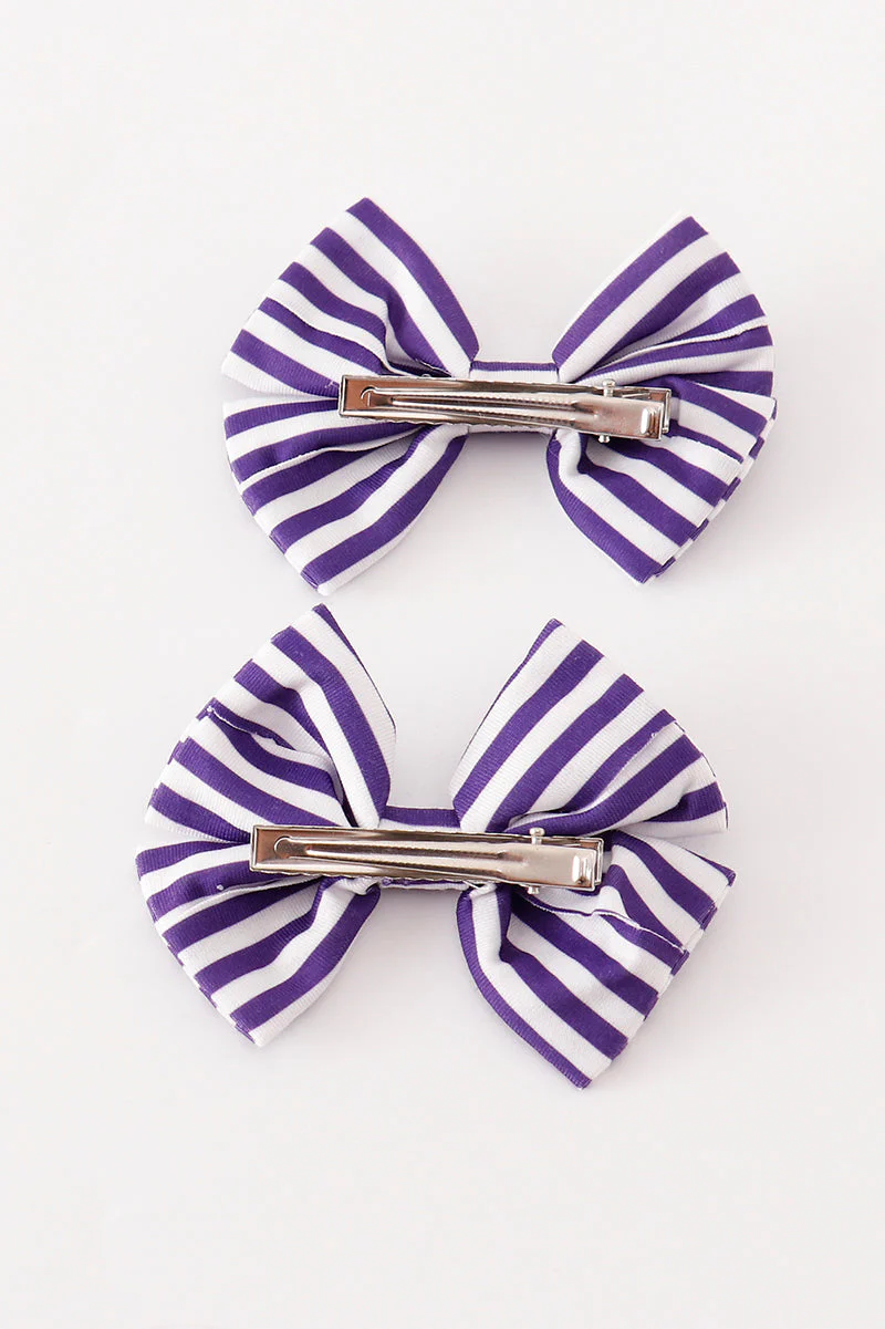 Purple stripe piggie hair bow - Image 3
