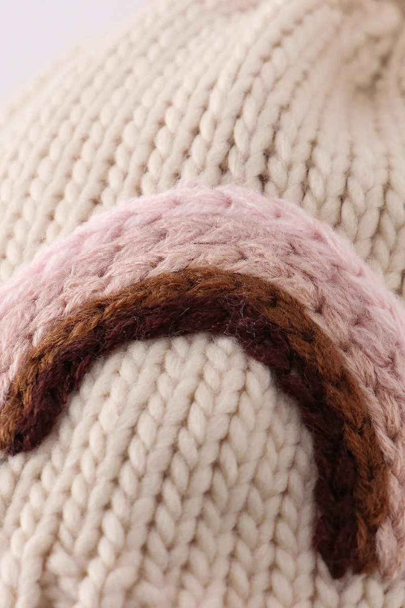 Rainbow hand embroidered pom pom beanie hat - Image 6