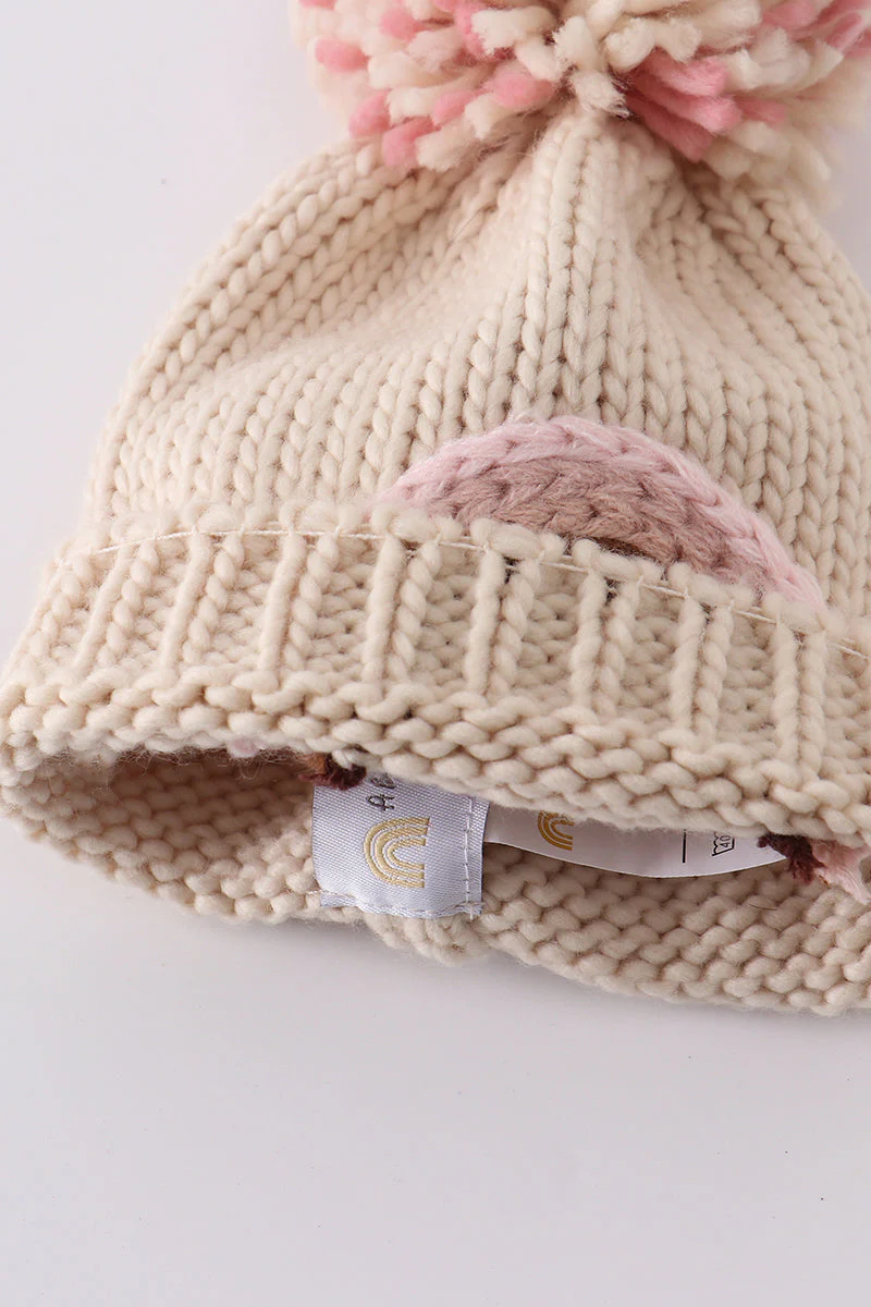 Rainbow hand embroidered pom pom beanie hat - Image 8