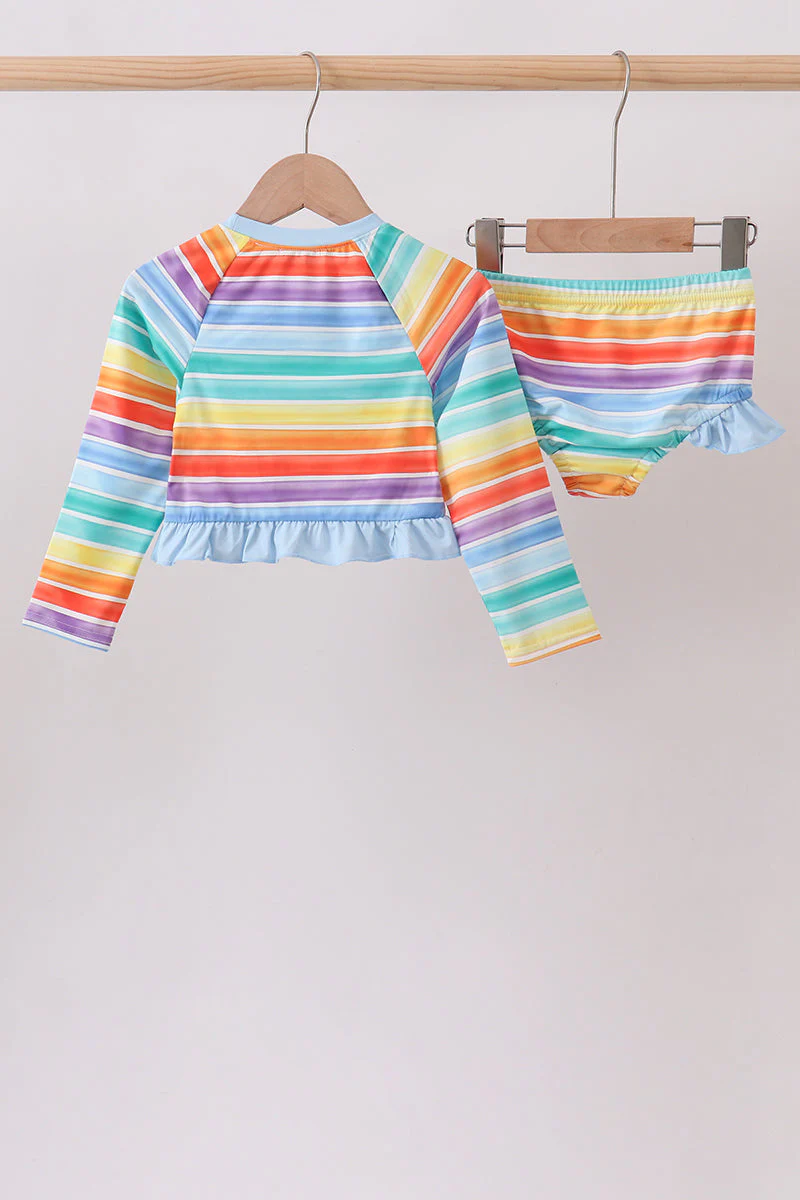 Rainbow Stripe Bow Ruffle Rashguard Set - Image 5