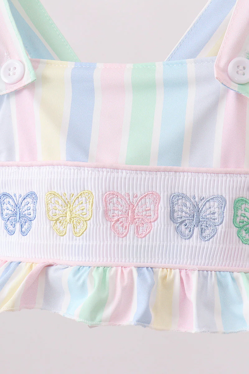 Rainbow stripe butterfly smocked ruffle 2pc swimsuit - Image 2