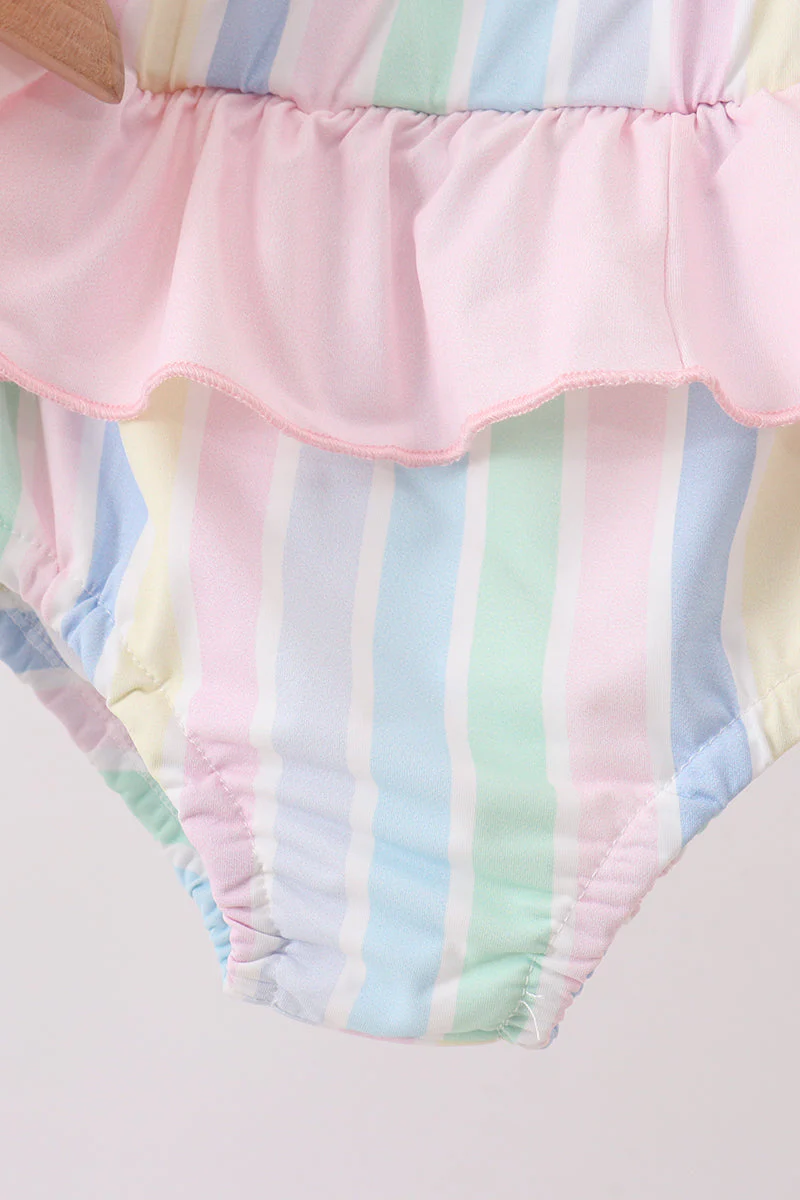 Rainbow stripe butterfly smocked ruffle 2pc swimsuit - Image 3