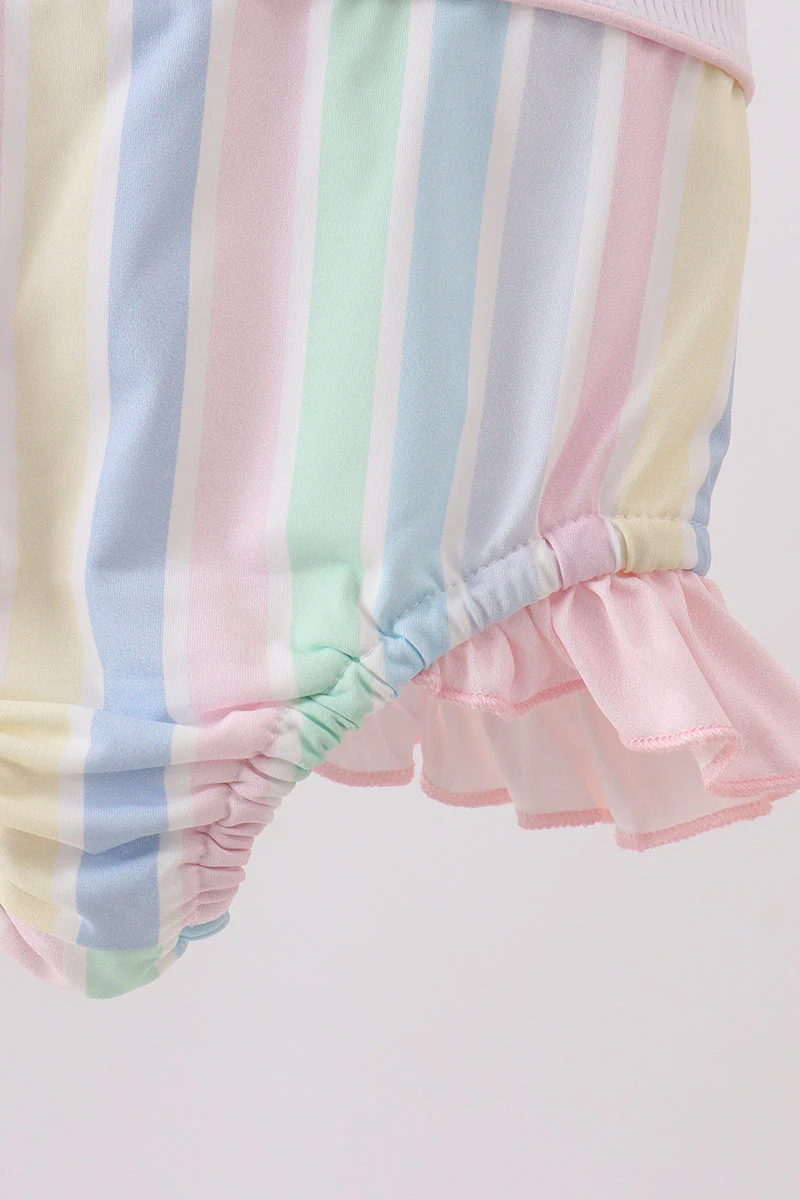 Rainbow stripe butterfly smocked ruffle one-piece swimsuit - Image 3
