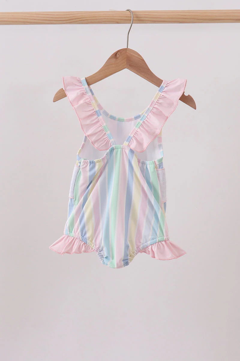 Rainbow stripe butterfly smocked ruffle one-piece swimsuit - Image 5