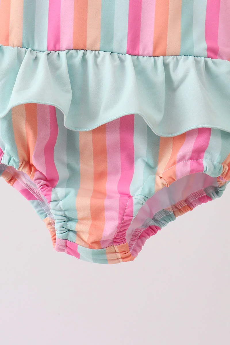 Rainbow Stripe UPF Swim One-Piece - Image 2