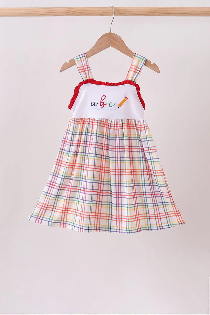 Red ABC Embroidered Plaid Dress