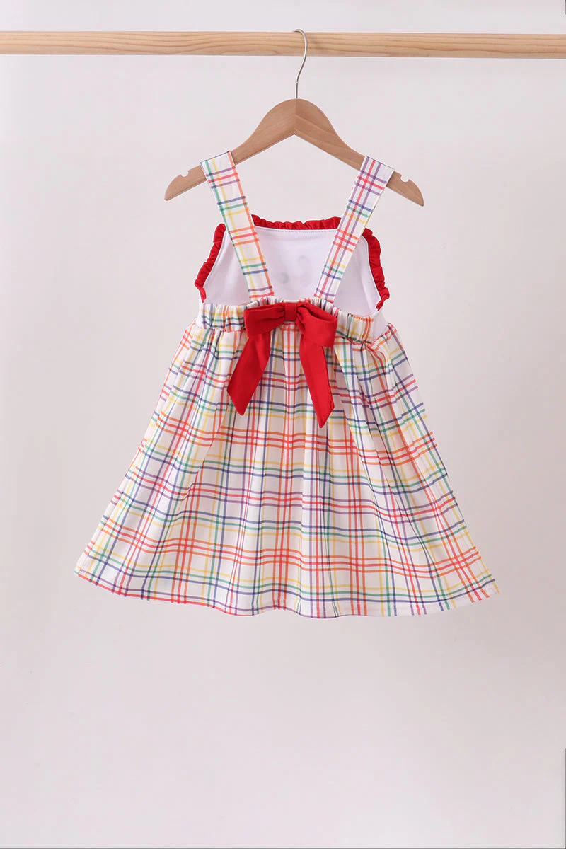 Red ABC Embroidered Plaid Dress - Image 4