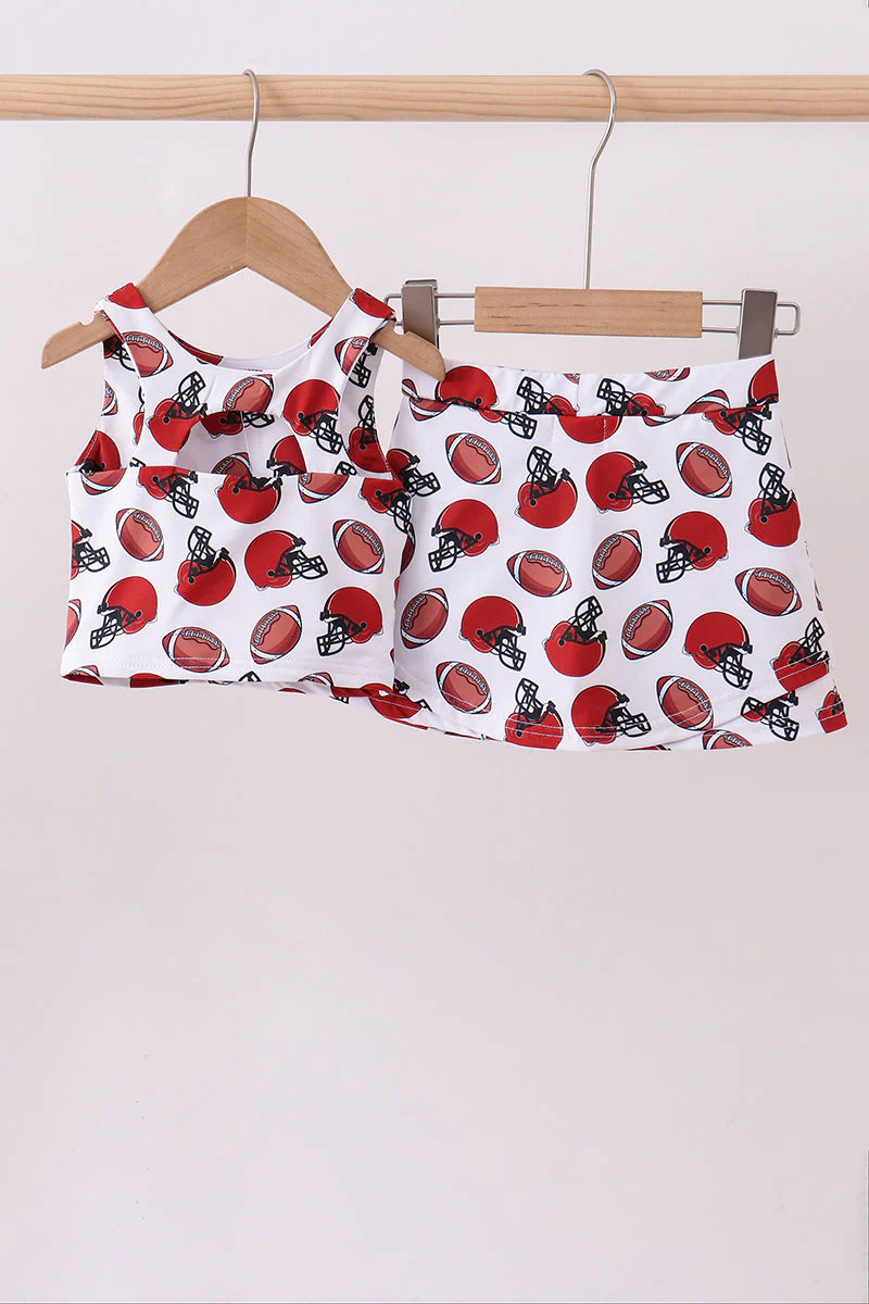 Red active football print skort set - Image 4