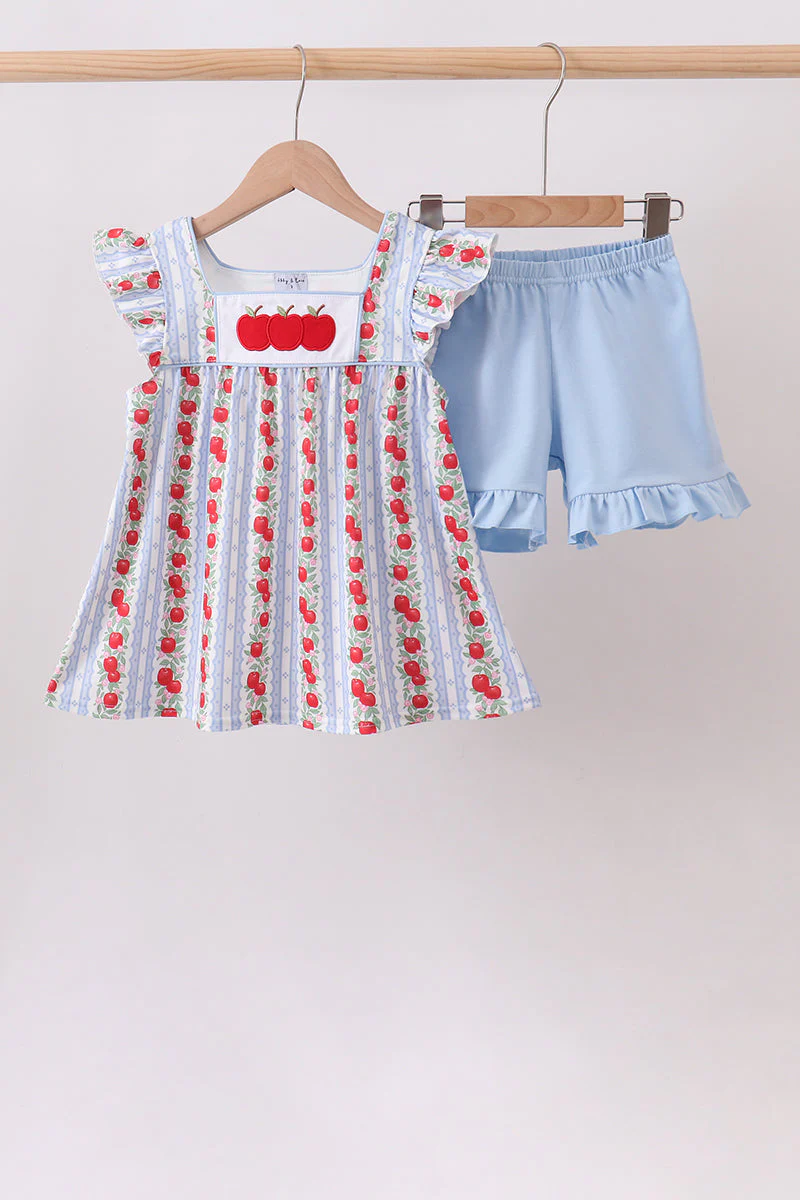 Red Apple Applique Ruffle Shorts Set