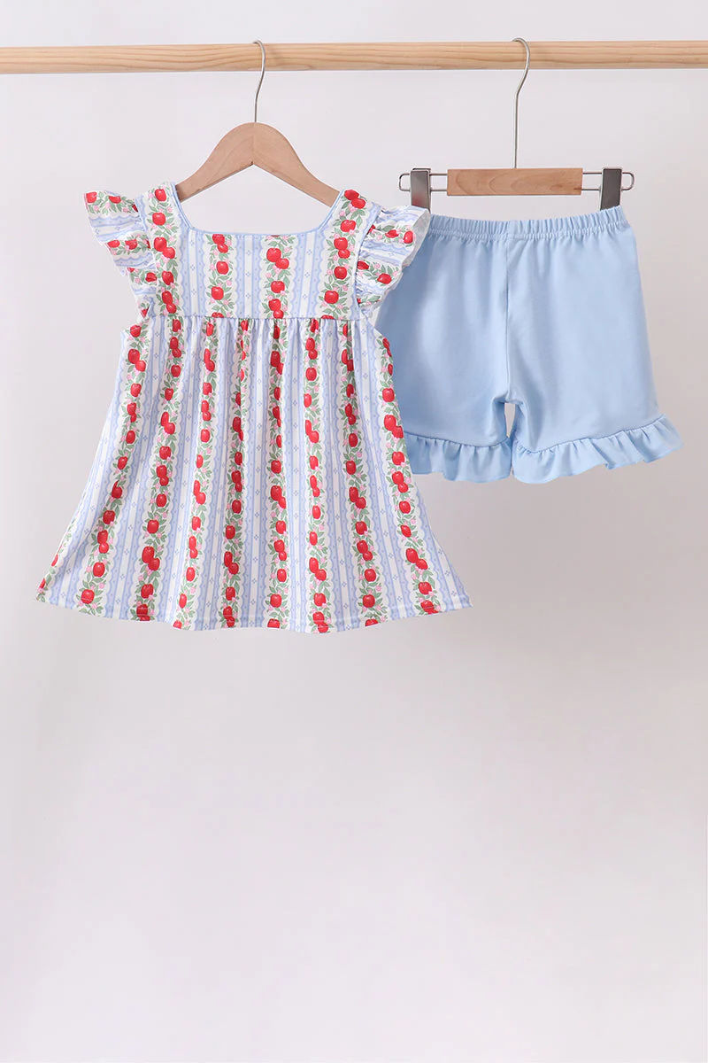 Red Apple Applique Ruffle Shorts Set - Image 4