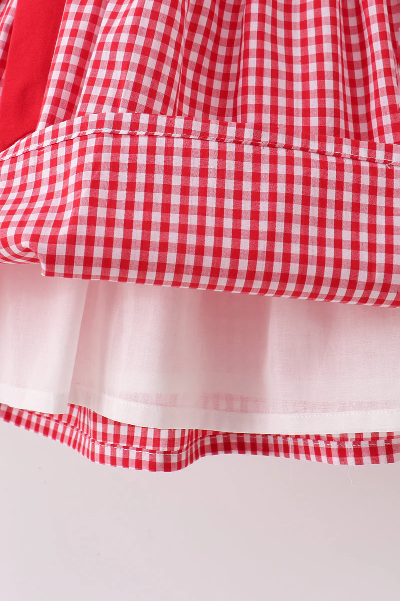 Red Apple Bow Smocked Gingham Dress - Image 3