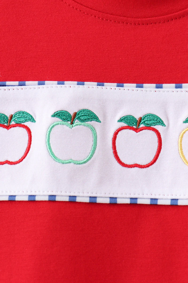 Red Apple Embroidered Gingham Shorts Set - Image 3