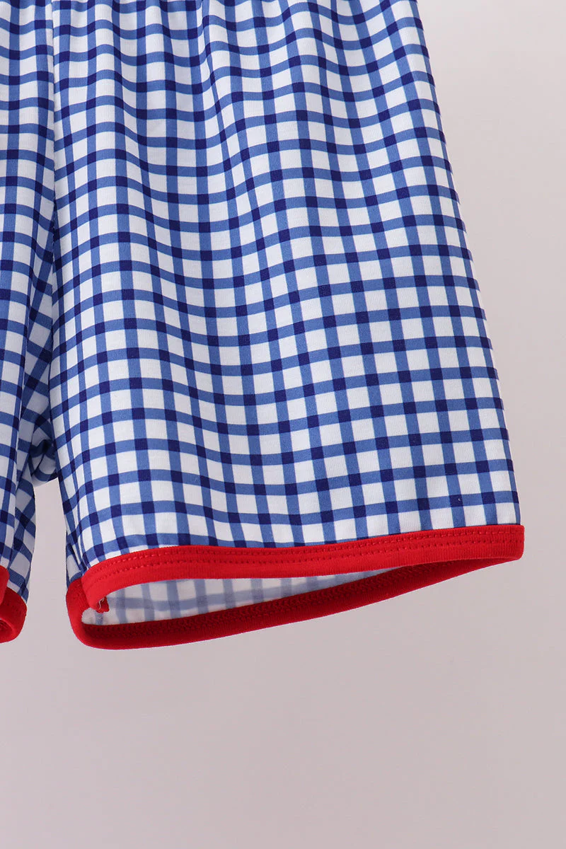 Red Apple Embroidered Gingham Shorts Set - Image 4