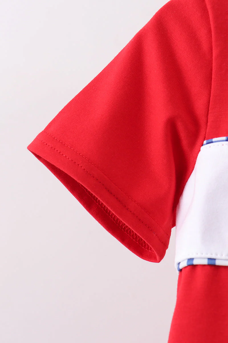 Red Apple Embroidered Gingham Shorts Set - Image 5