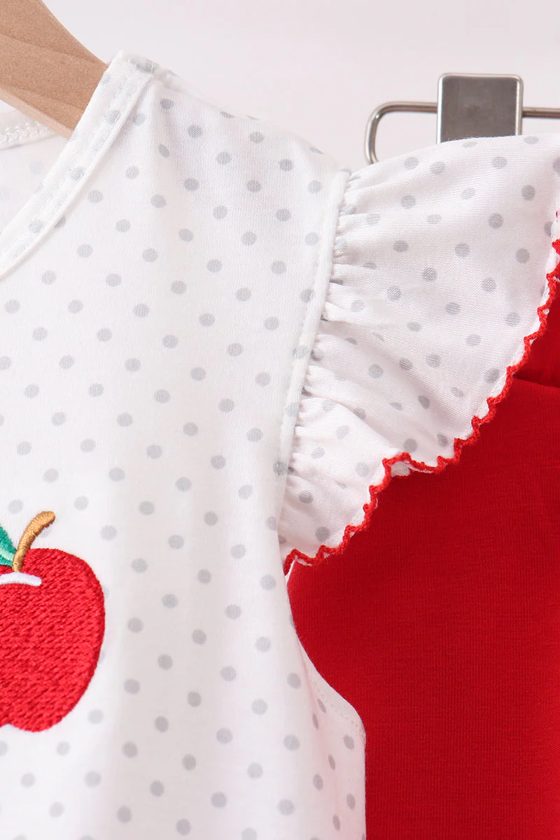 Red Apple Embroidered Skorts Set - Image 4