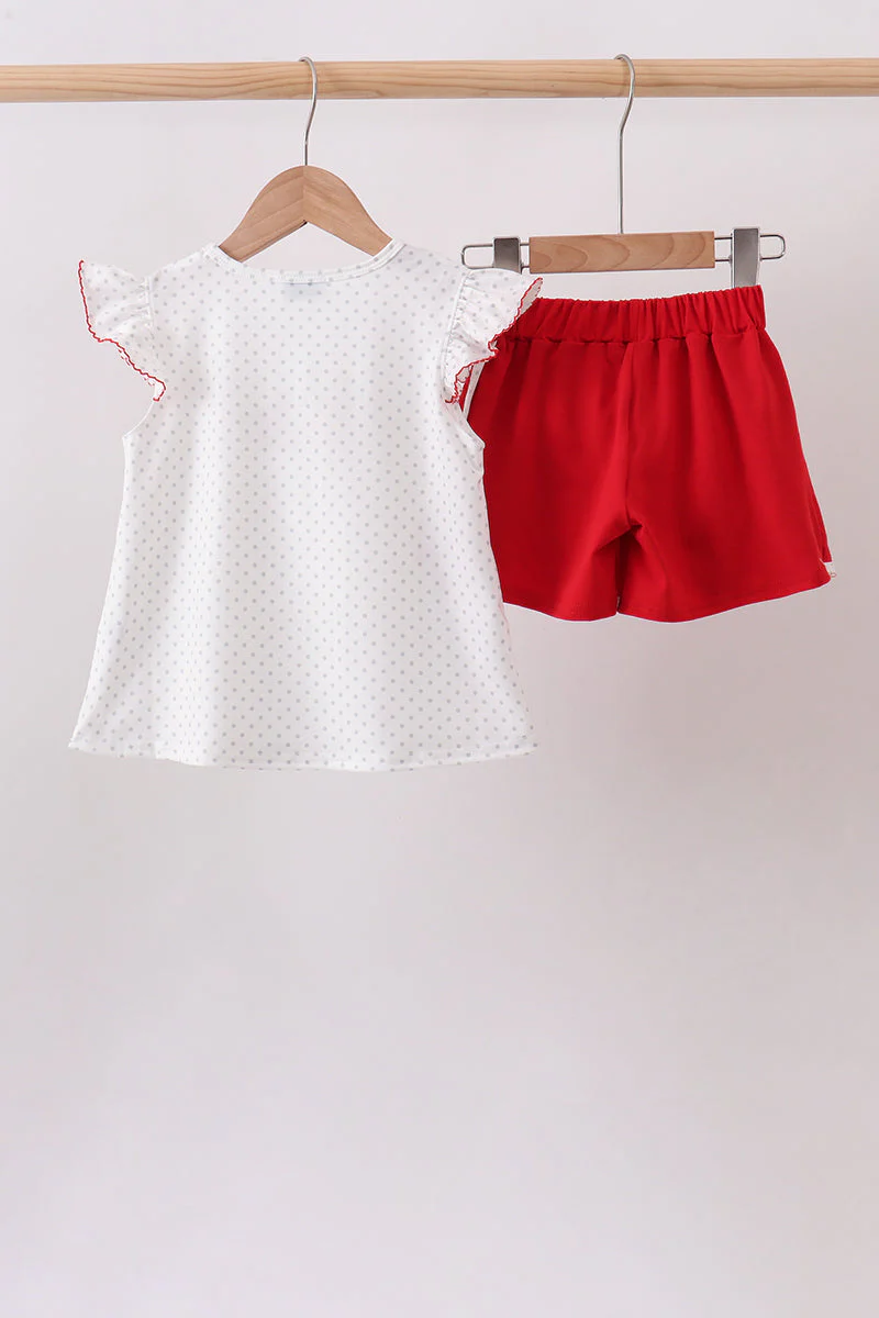 Red Apple Embroidered Skorts Set - Image 6