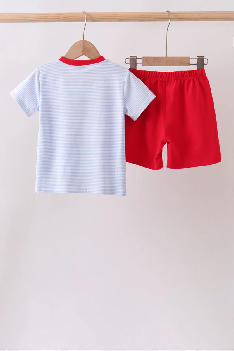 Red apple embroidery shorts set - Image 5