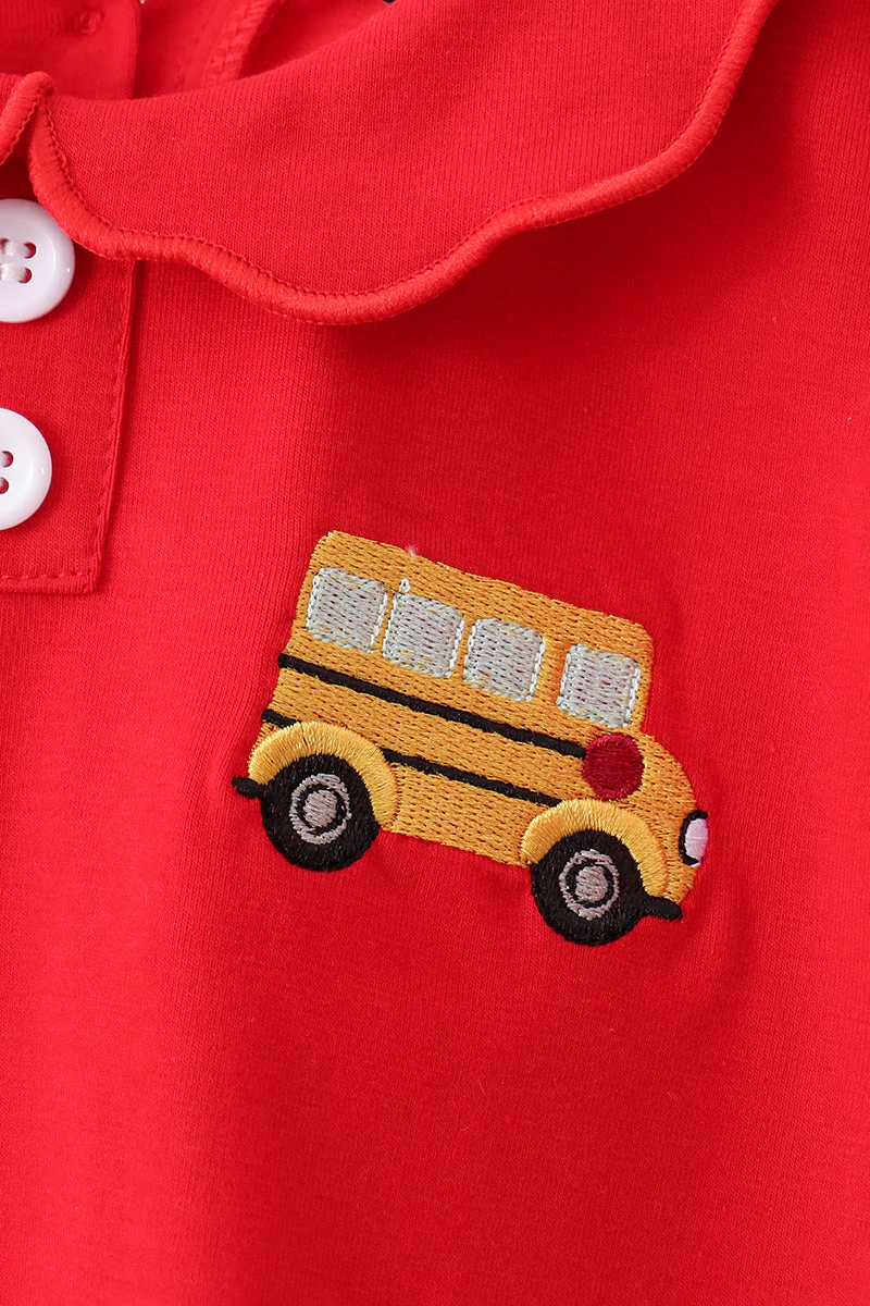 Red Bus Embroidered Skorts Set - Image 2
