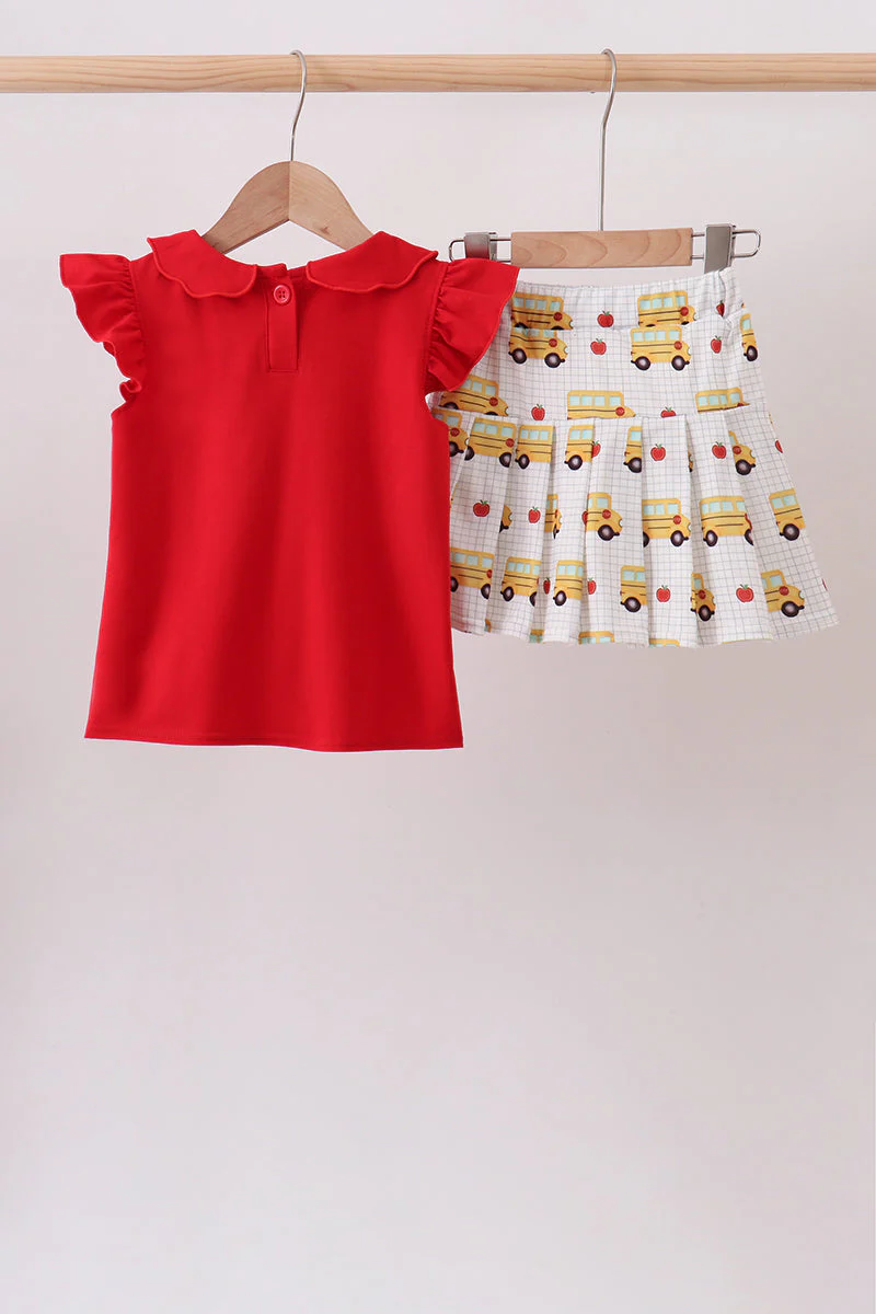 Red Bus Embroidered Skorts Set - Image 4