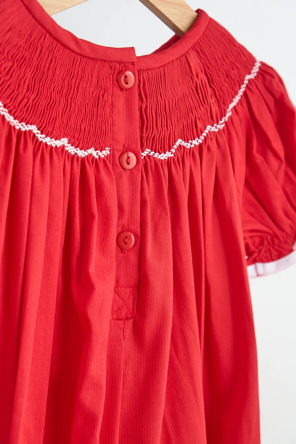 Red candy hand smocked girl romper - Image 3