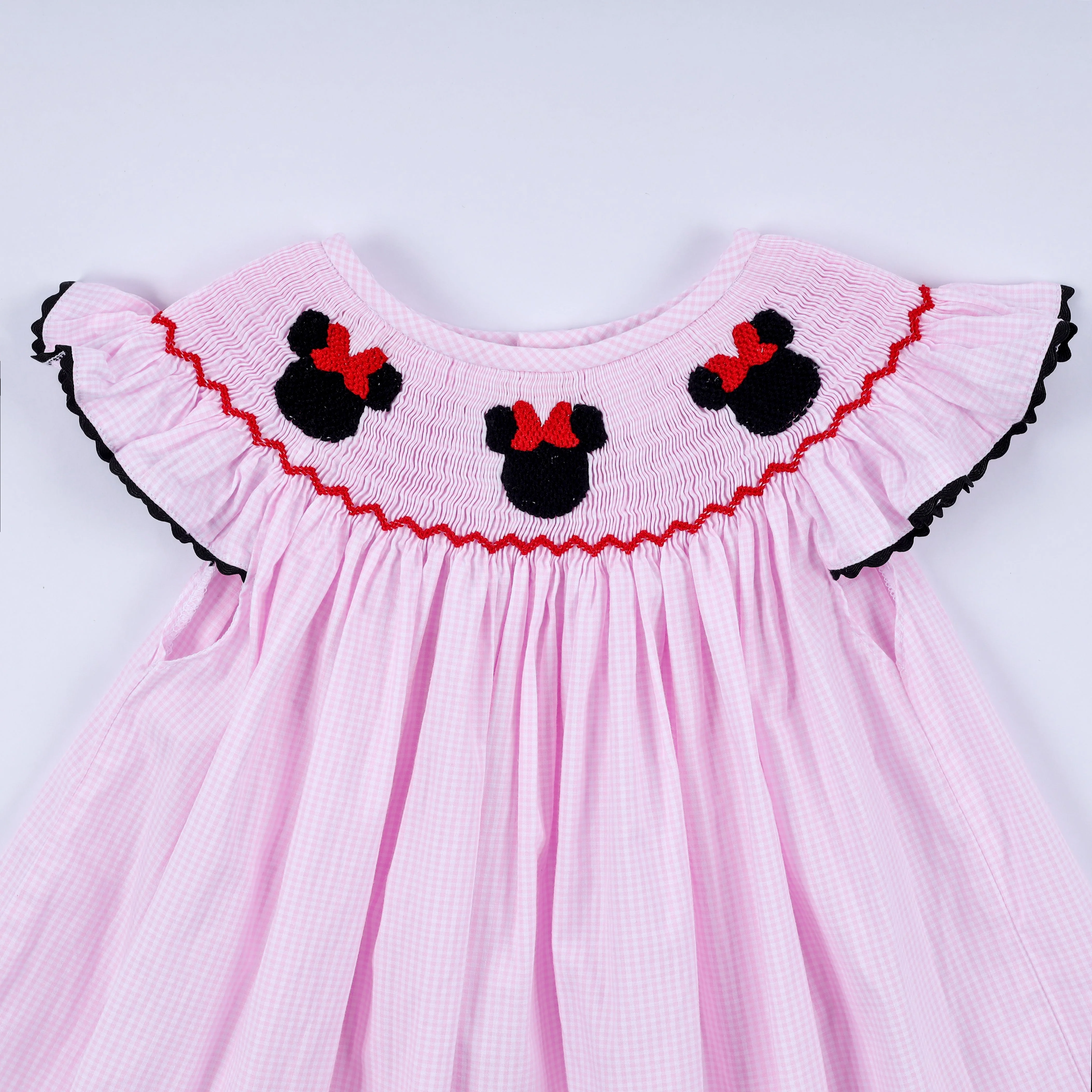 Red character hand smocked plaid ruffle dress - Image 2