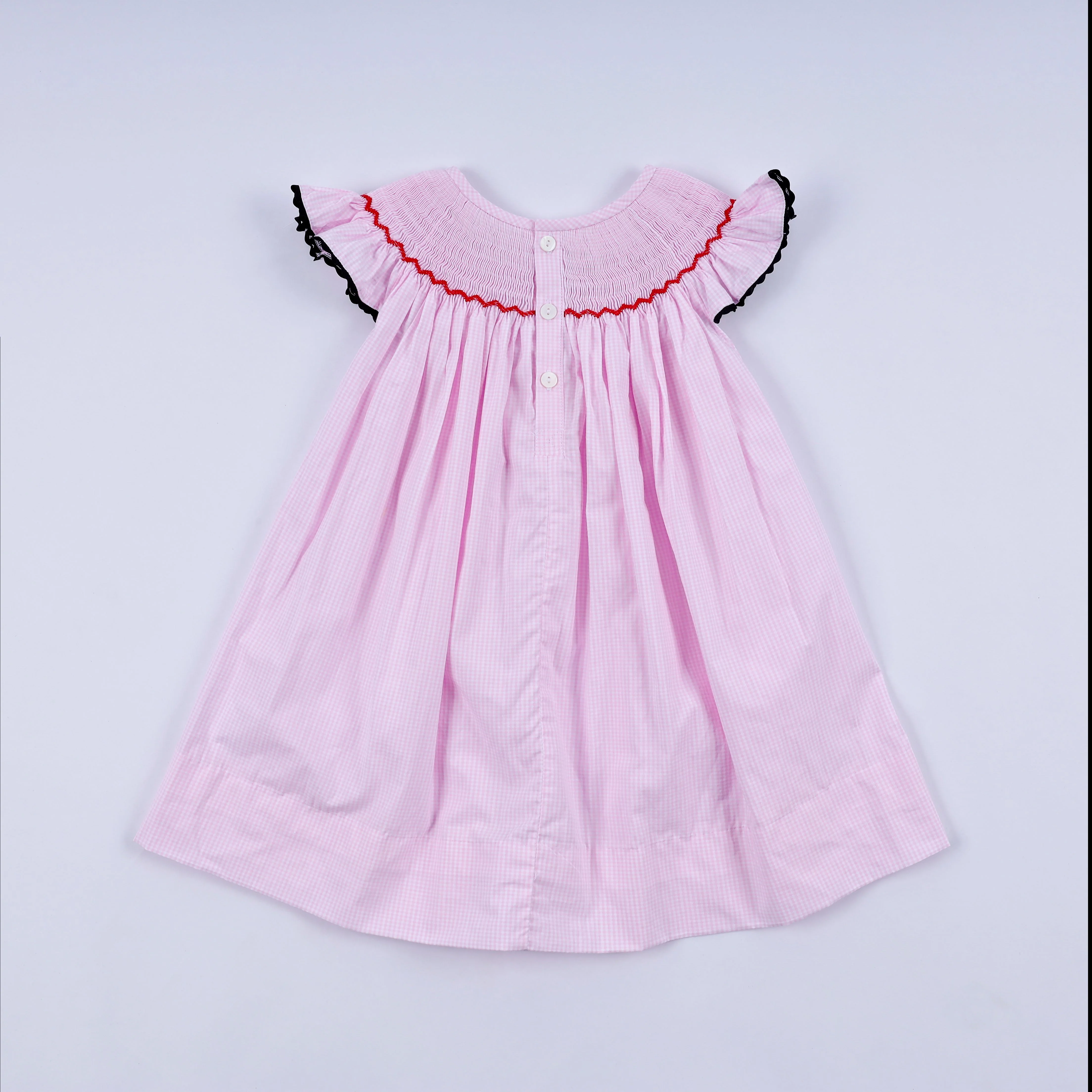 Red character hand smocked plaid ruffle dress - Image 6