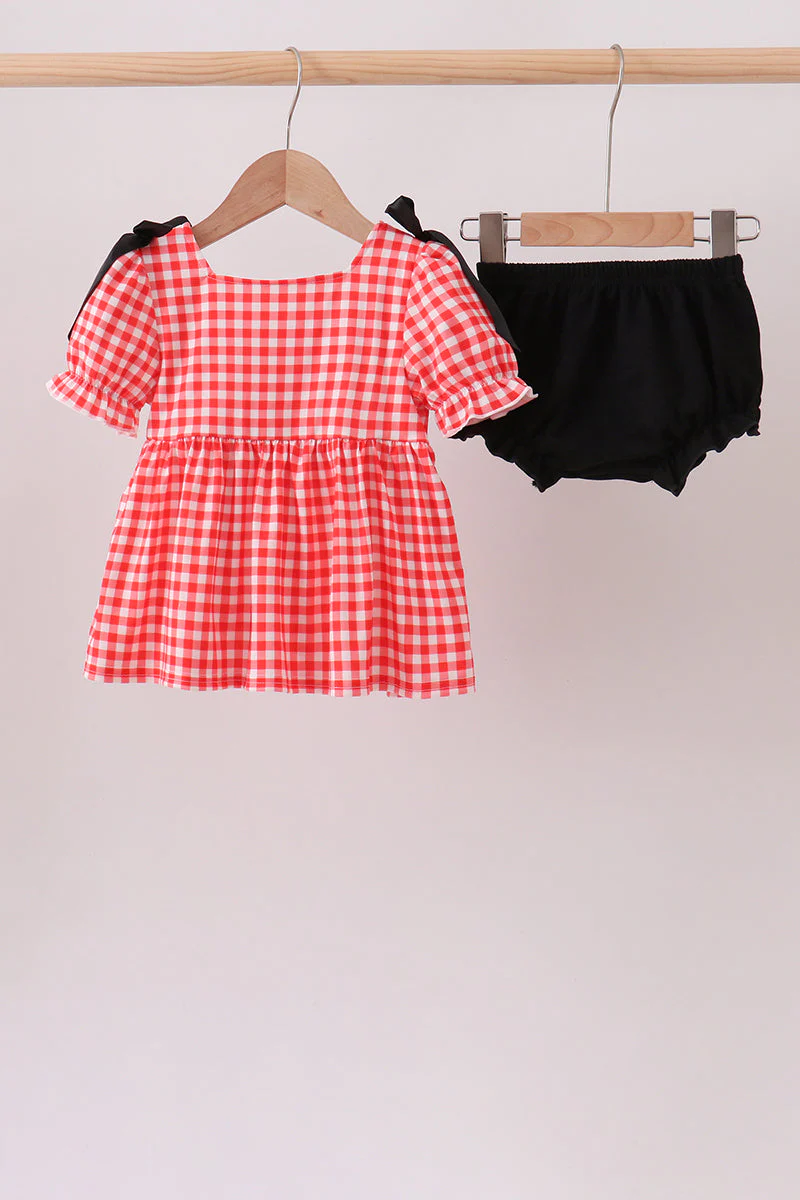 Red Character Plaid Embroidered Bloomer Set - Image 5
