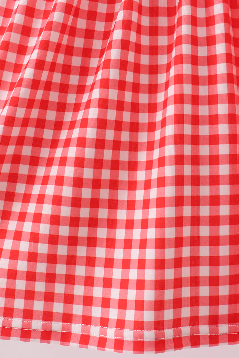 Red Character Plaid Embroidered Dress - Image 3