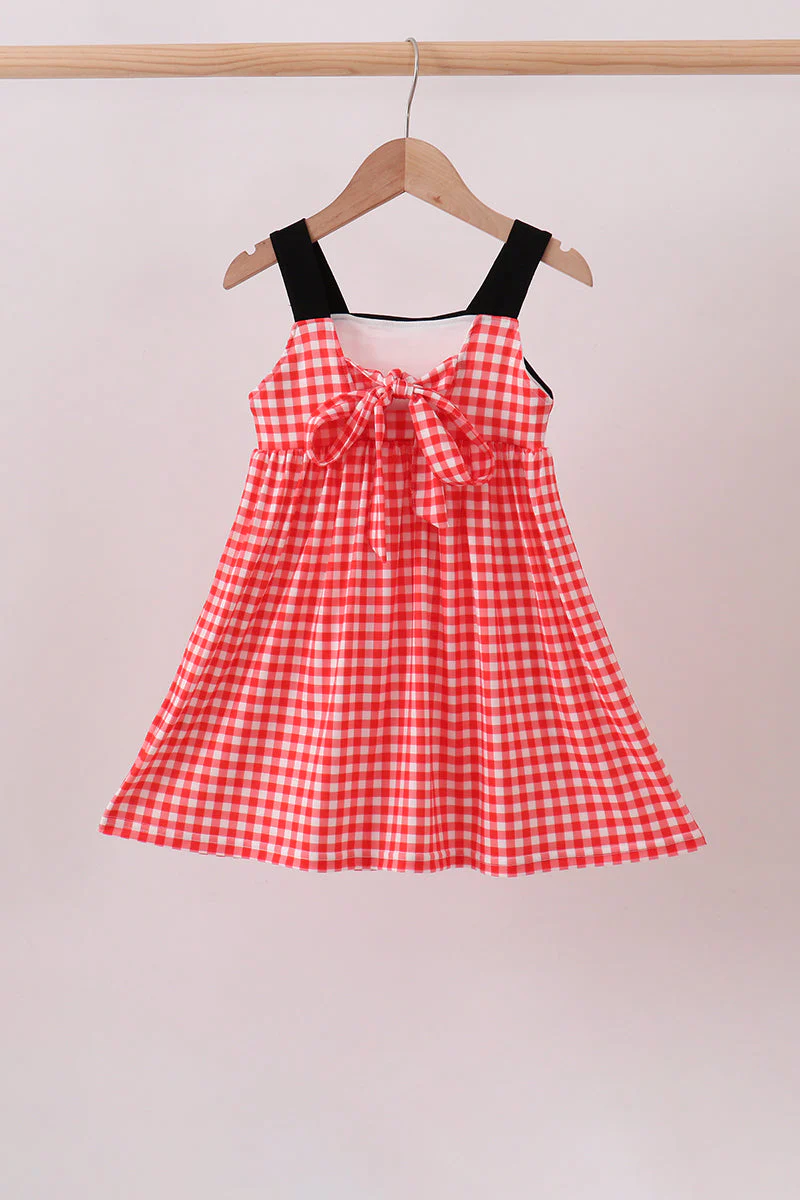 Red Character Plaid Embroidered Dress - Image 4