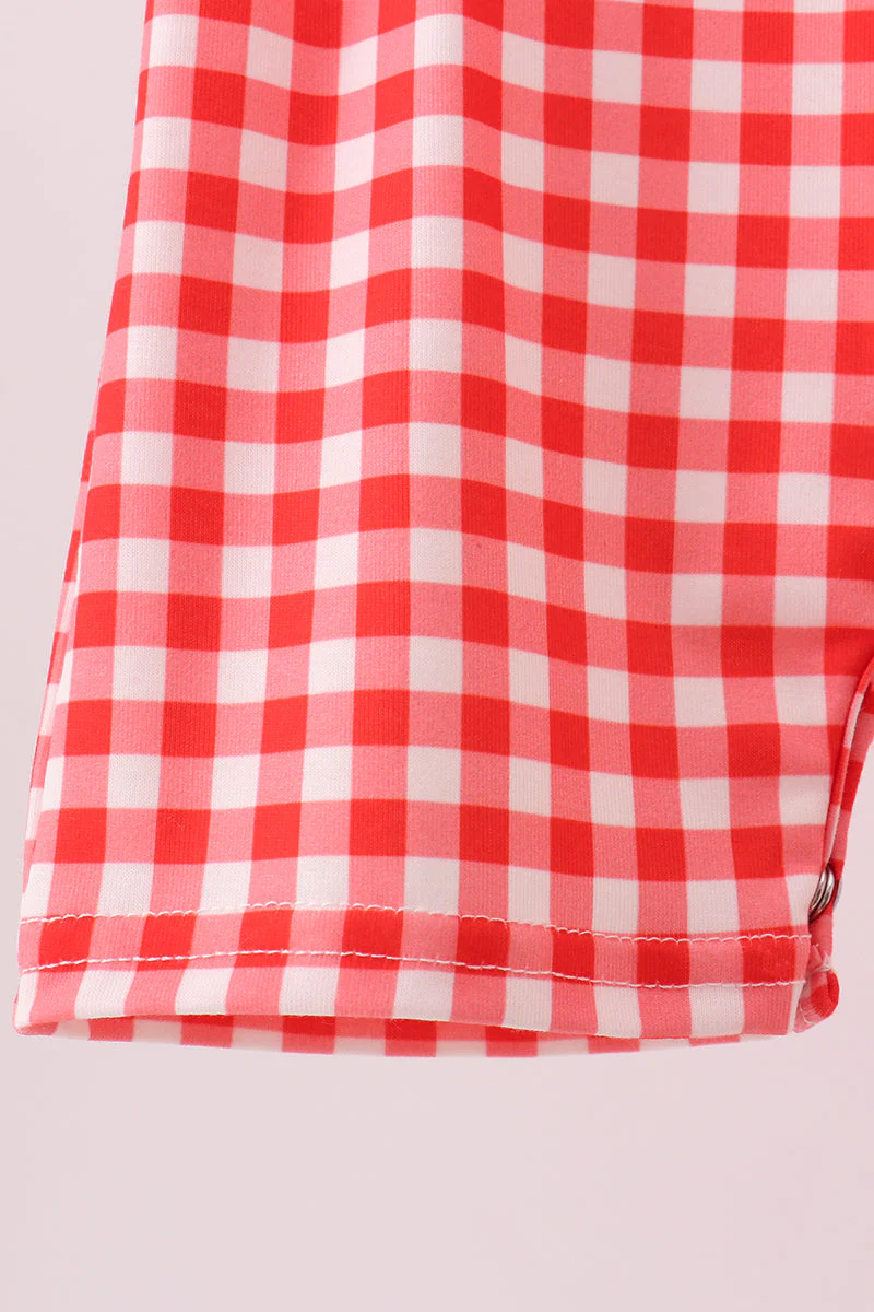 Red Character Plaid Embroidered Jon Jon - Image 3