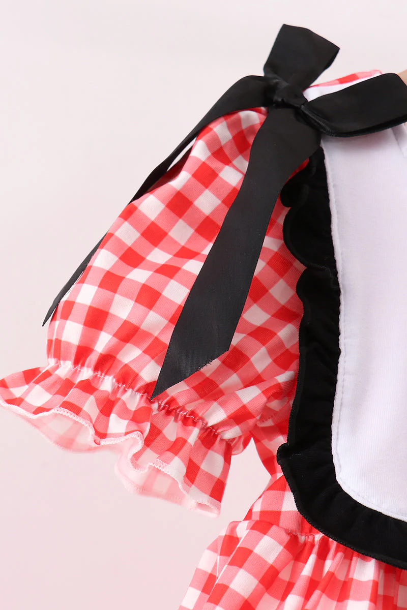 Red Character Plaid Embroidered Ruffle Short Set - Image 3