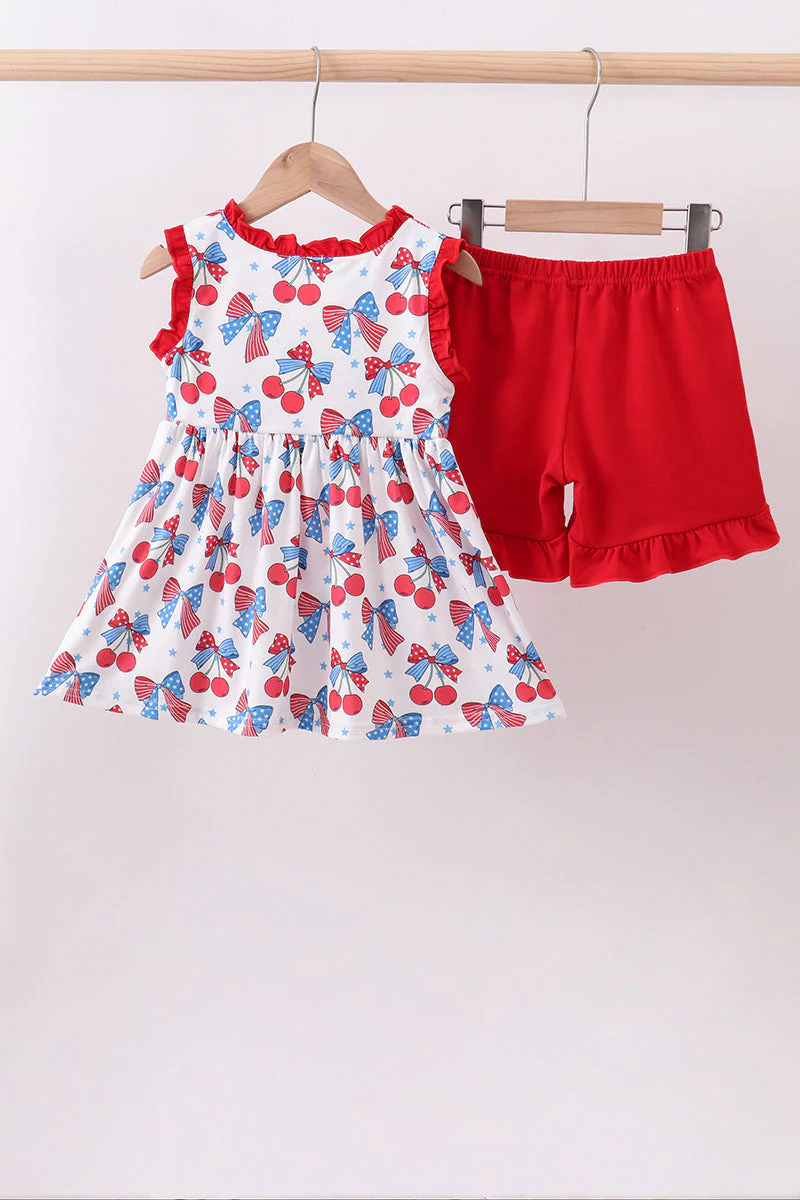 Red cherry bow ruffle shorts set - Image 4
