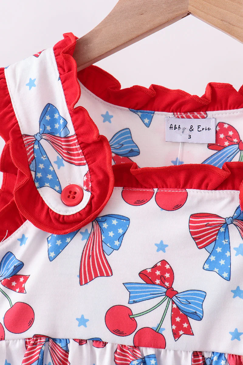 Red cherry bow ruffle shorts set - Image 5