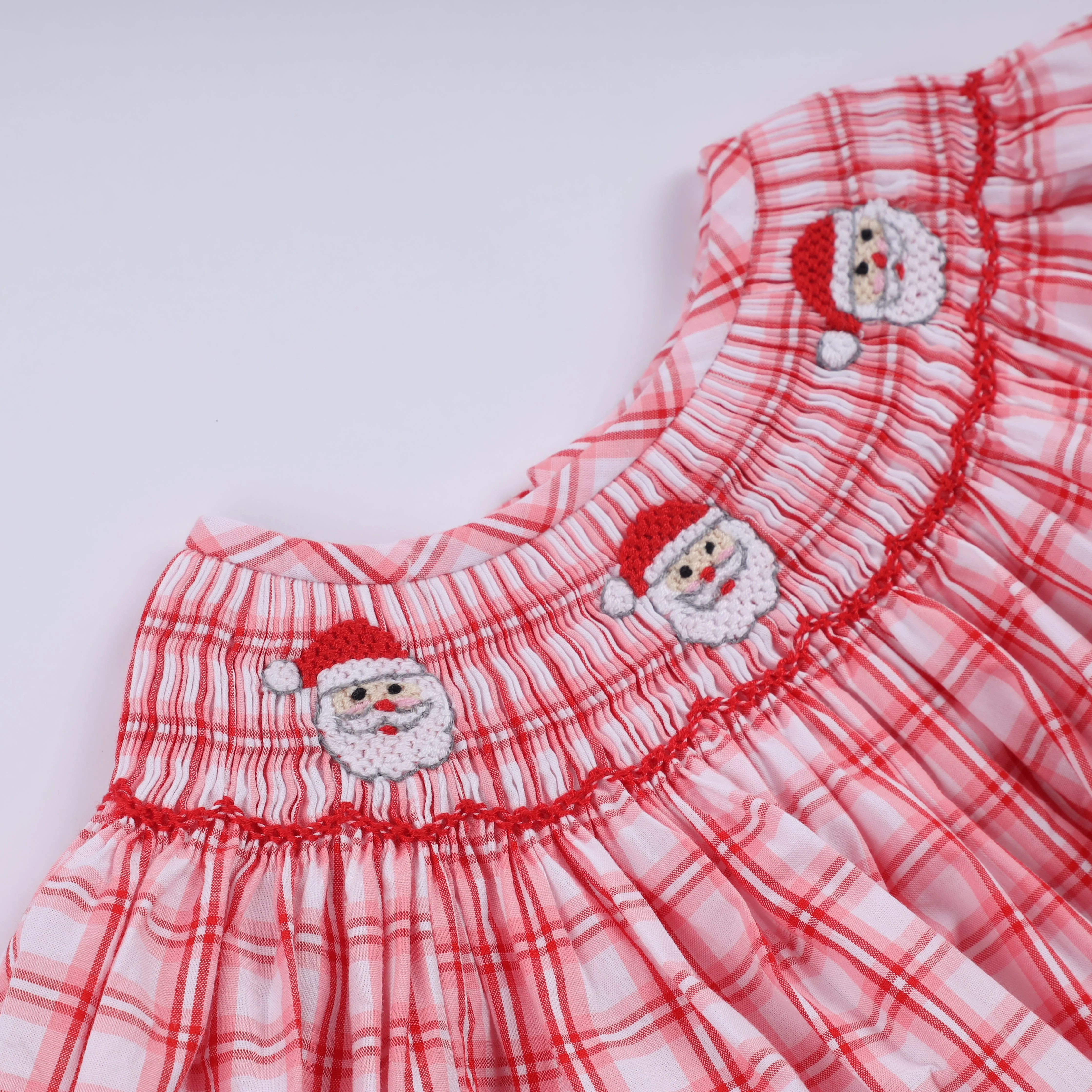 Red christmas santa claus hand smocked plaid bubble - Image 3