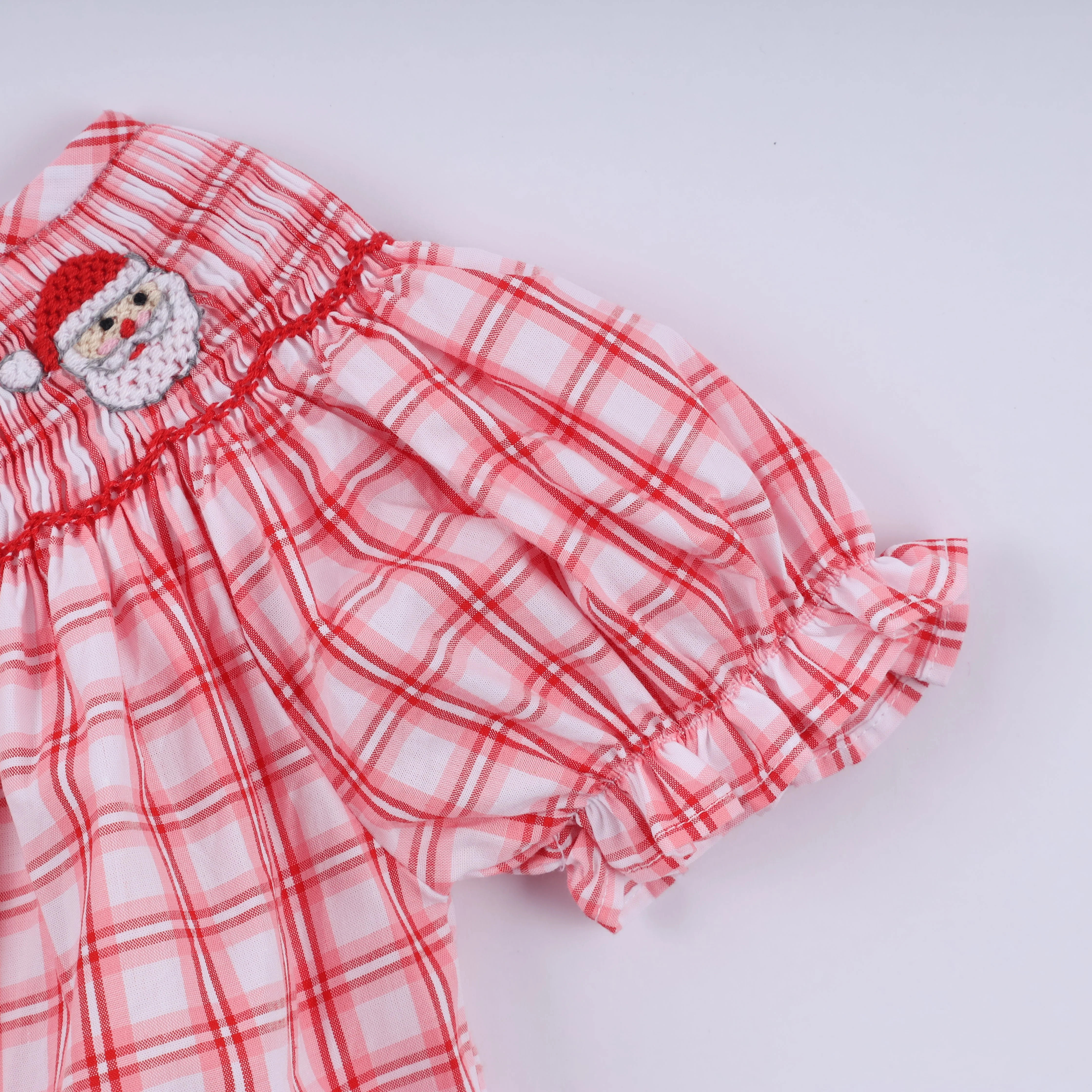 Red christmas santa claus hand smocked plaid bubble - Image 4