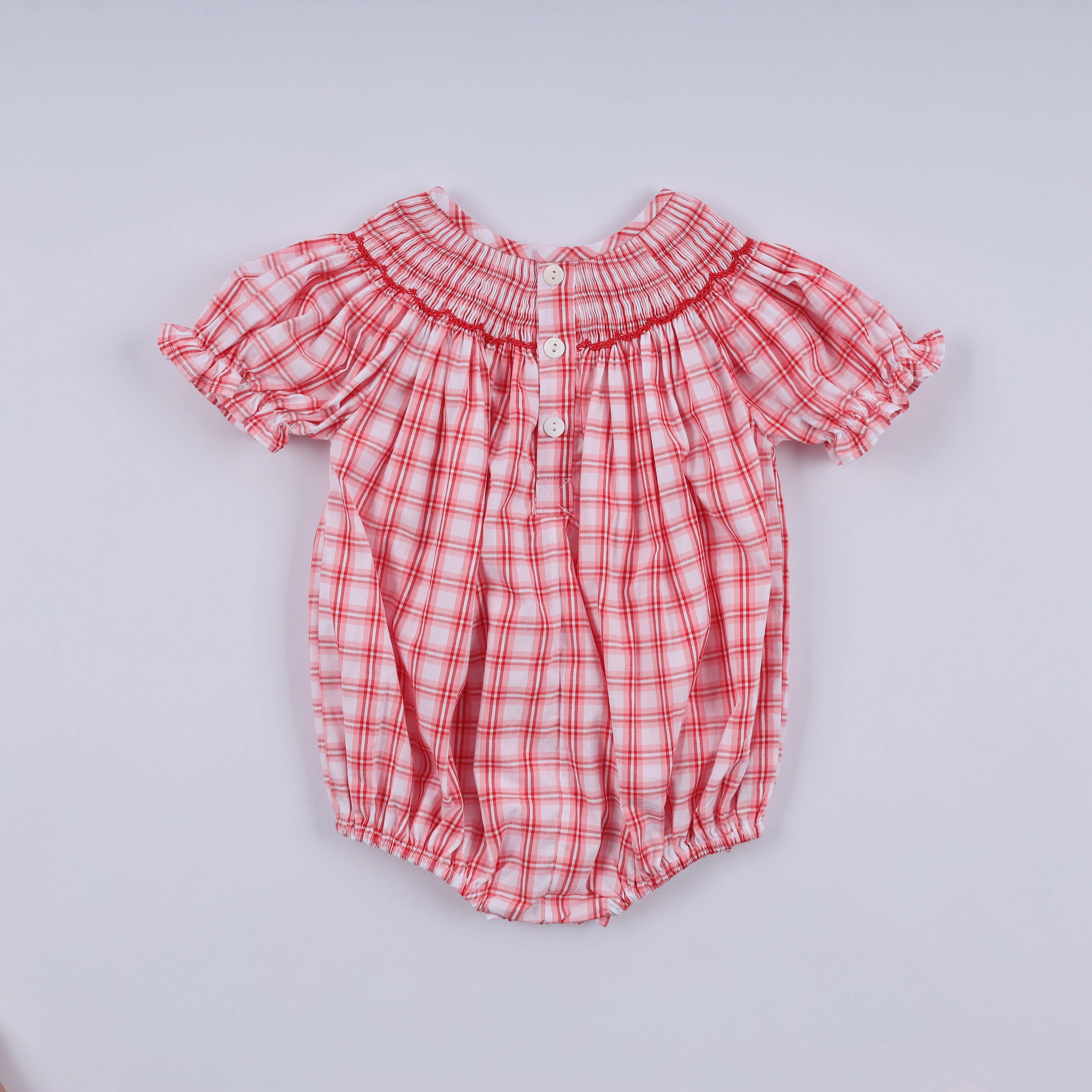 Red christmas santa claus hand smocked plaid bubble - Image 6