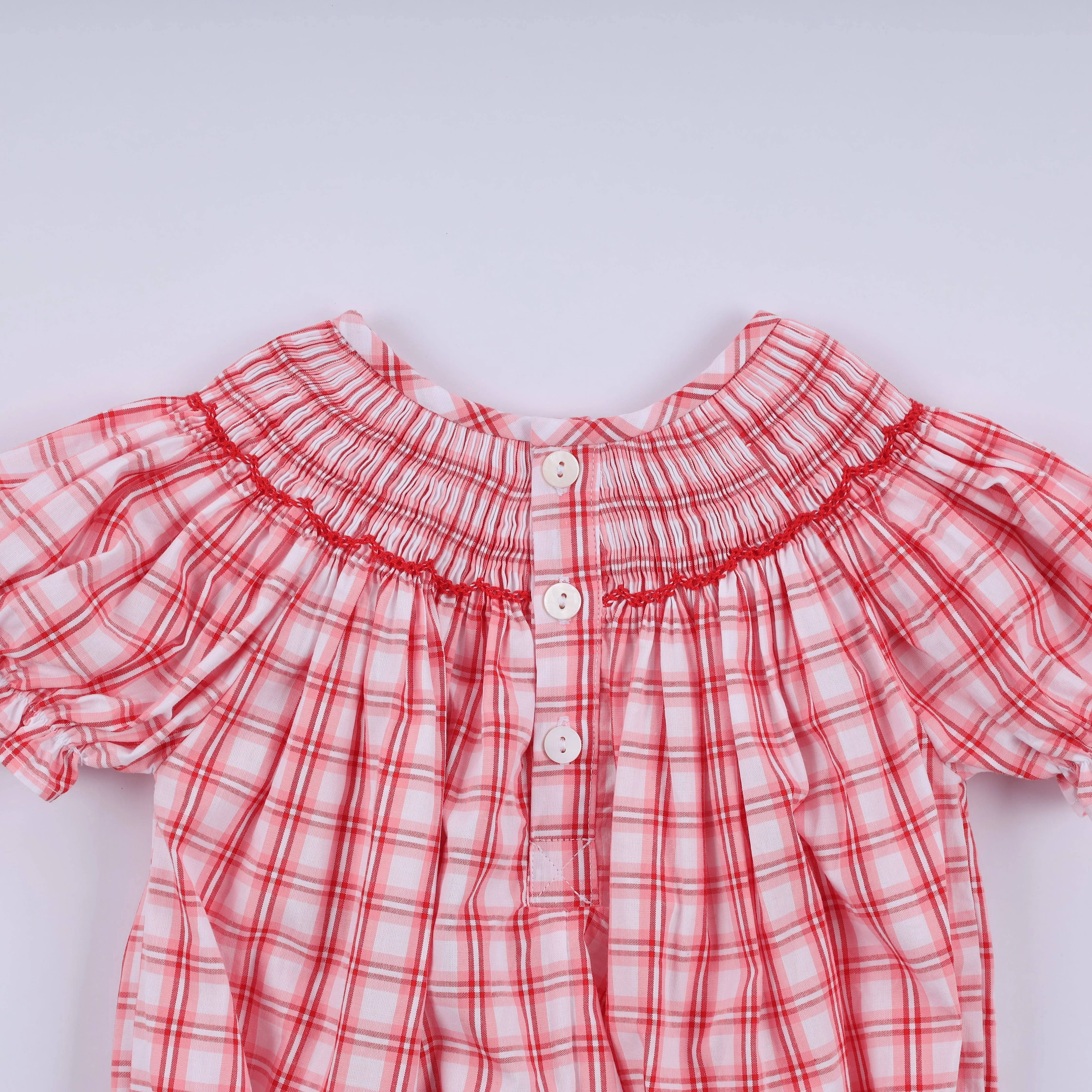Red christmas santa claus hand smocked plaid bubble - Image 7