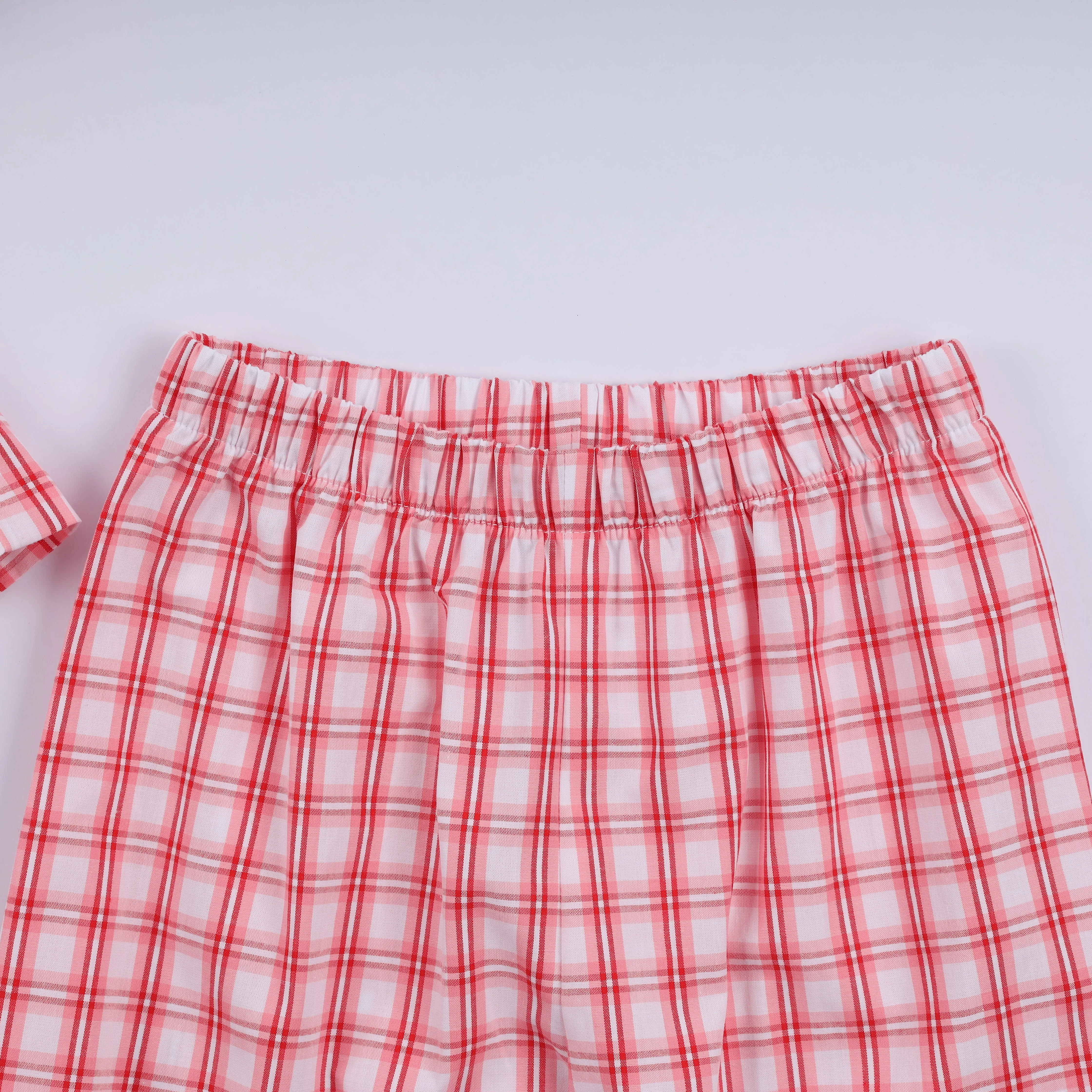 Red christmas santa claus hand smocked plaid ruffle pants set - Image 5