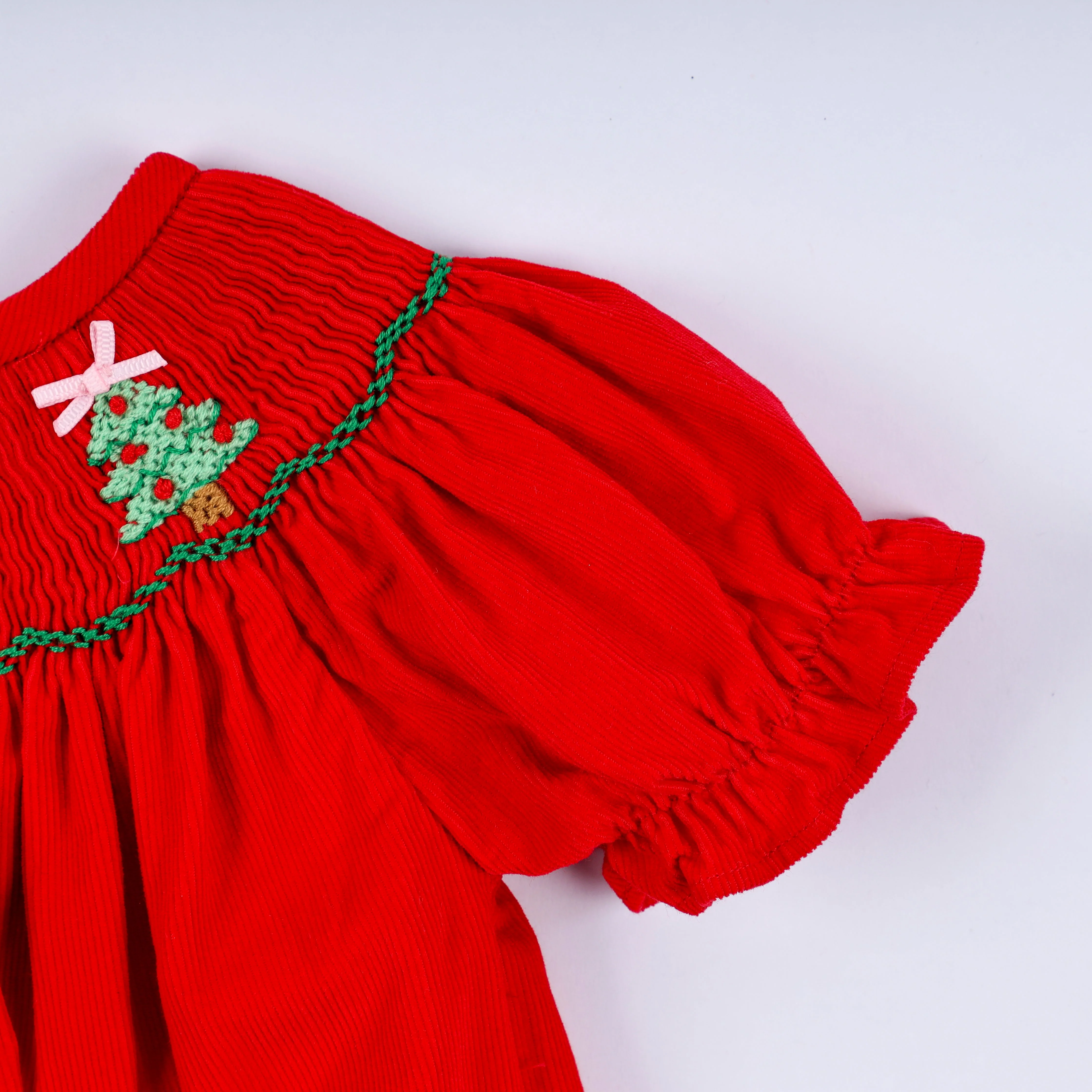 Red christmas tree hand smocked romper - Image 3