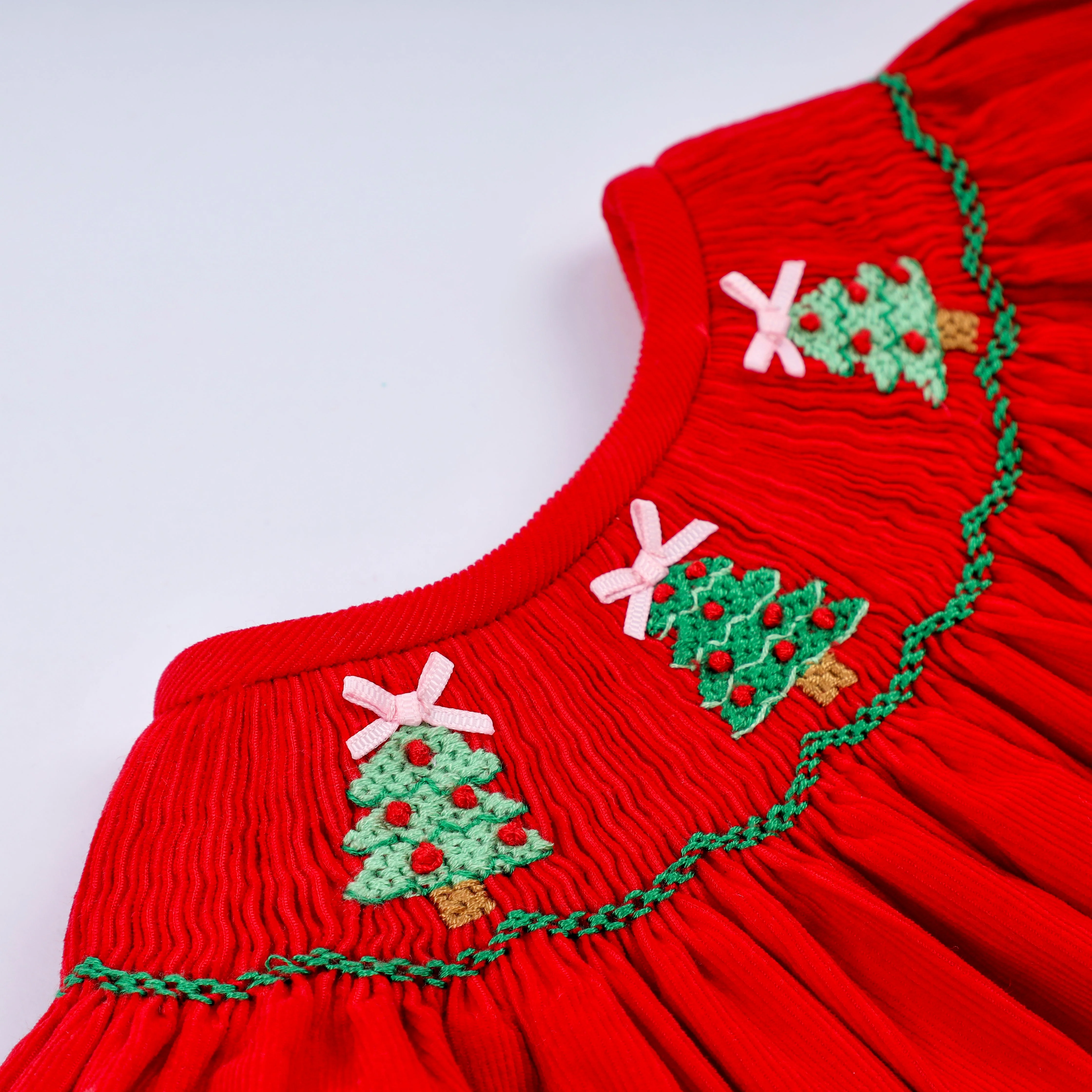 Red christmas tree hand smocked romper - Image 4