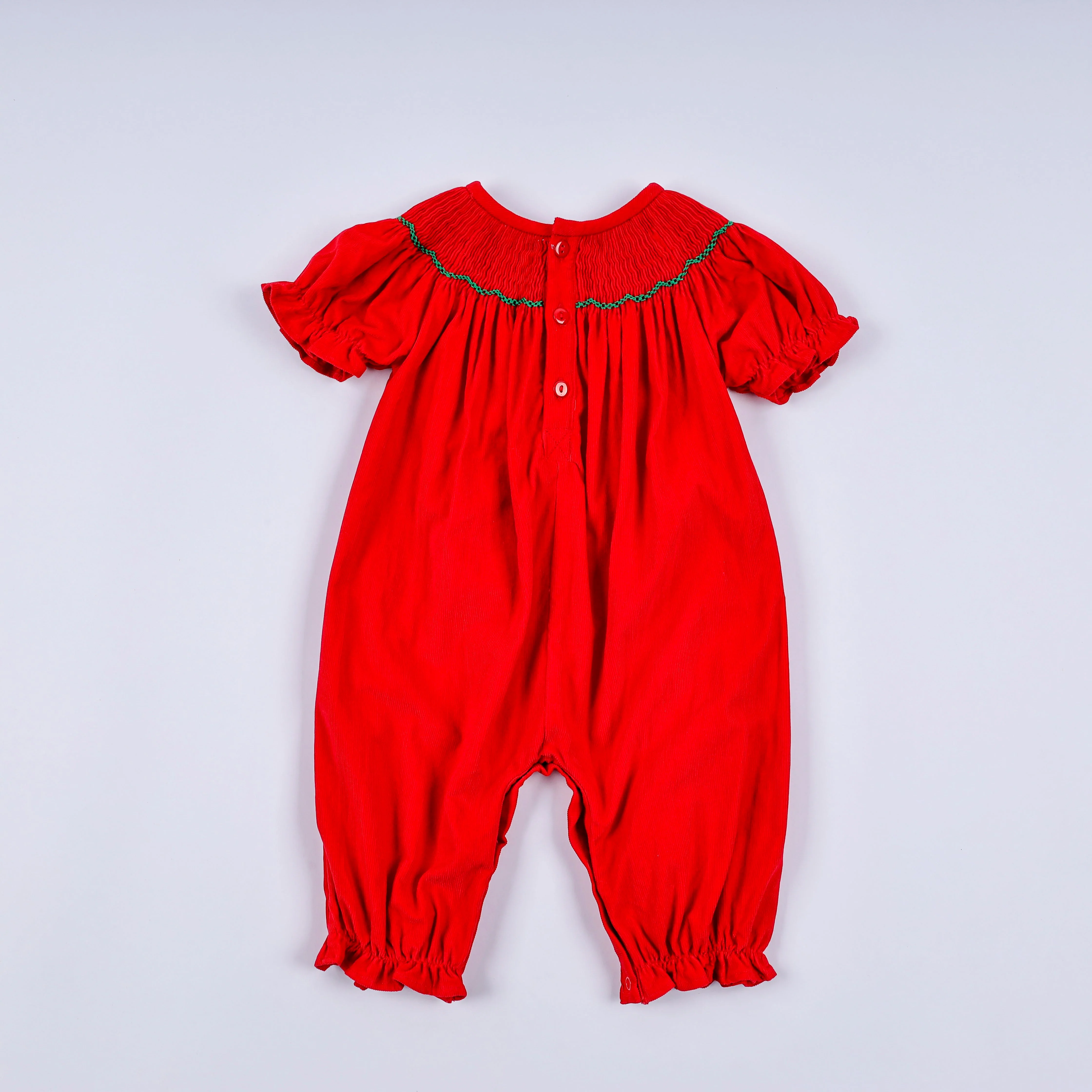 Red christmas tree hand smocked romper - Image 6