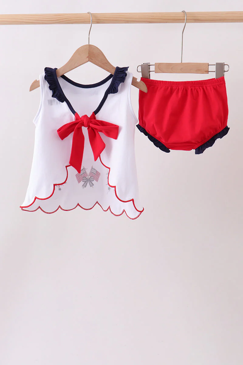 Red flag fireworks embroidery ruffle bloomer set - Image 2