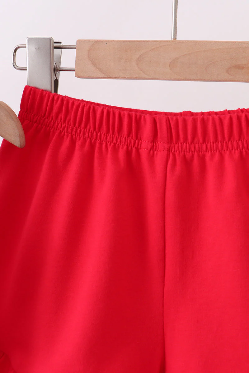 Red flag fireworks embroidery ruffle shorts set - Image 2