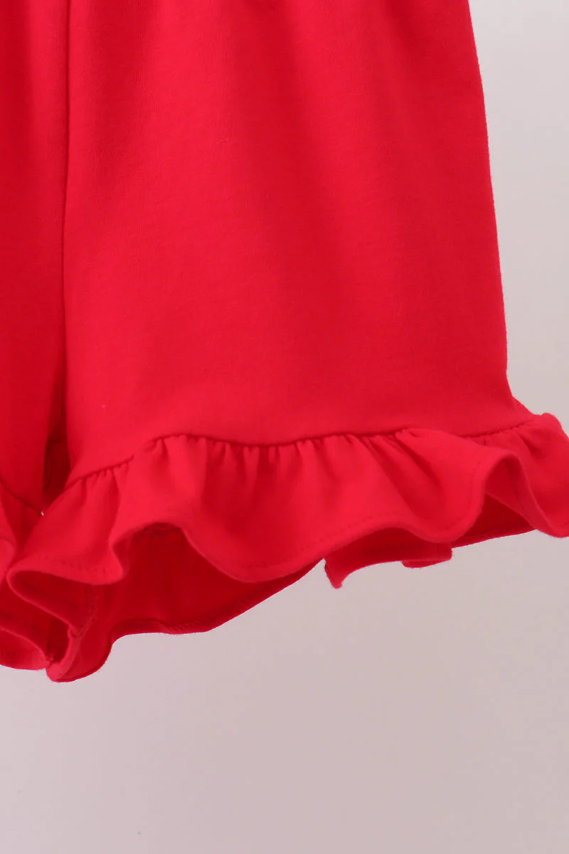 Red flag fireworks embroidery ruffle shorts set - Image 3