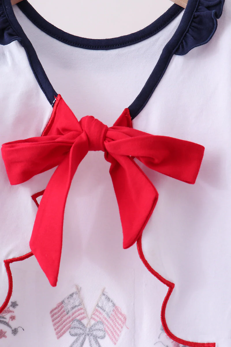 Red flag fireworks embroidery ruffle shorts set - Image 4
