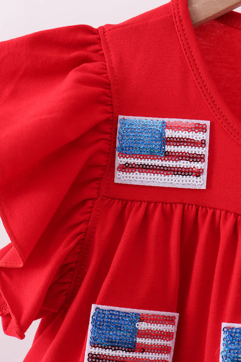 Red flag sequin tiered ruffle dress - Image 2