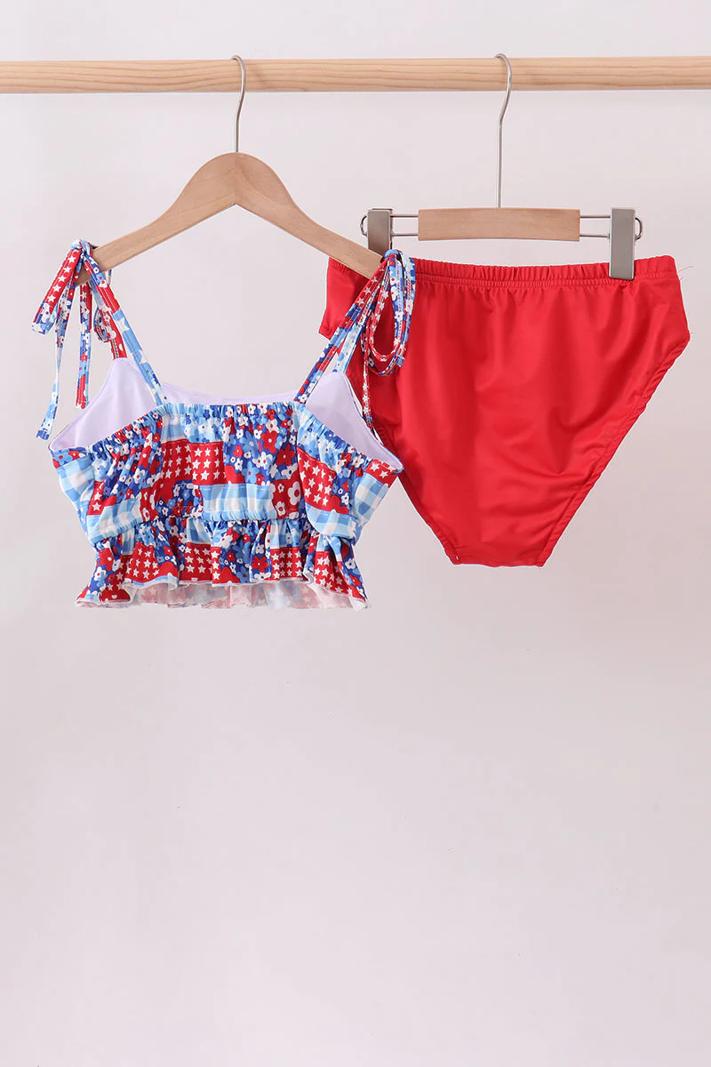 Red floral print 2pc swimsuit - Image 5