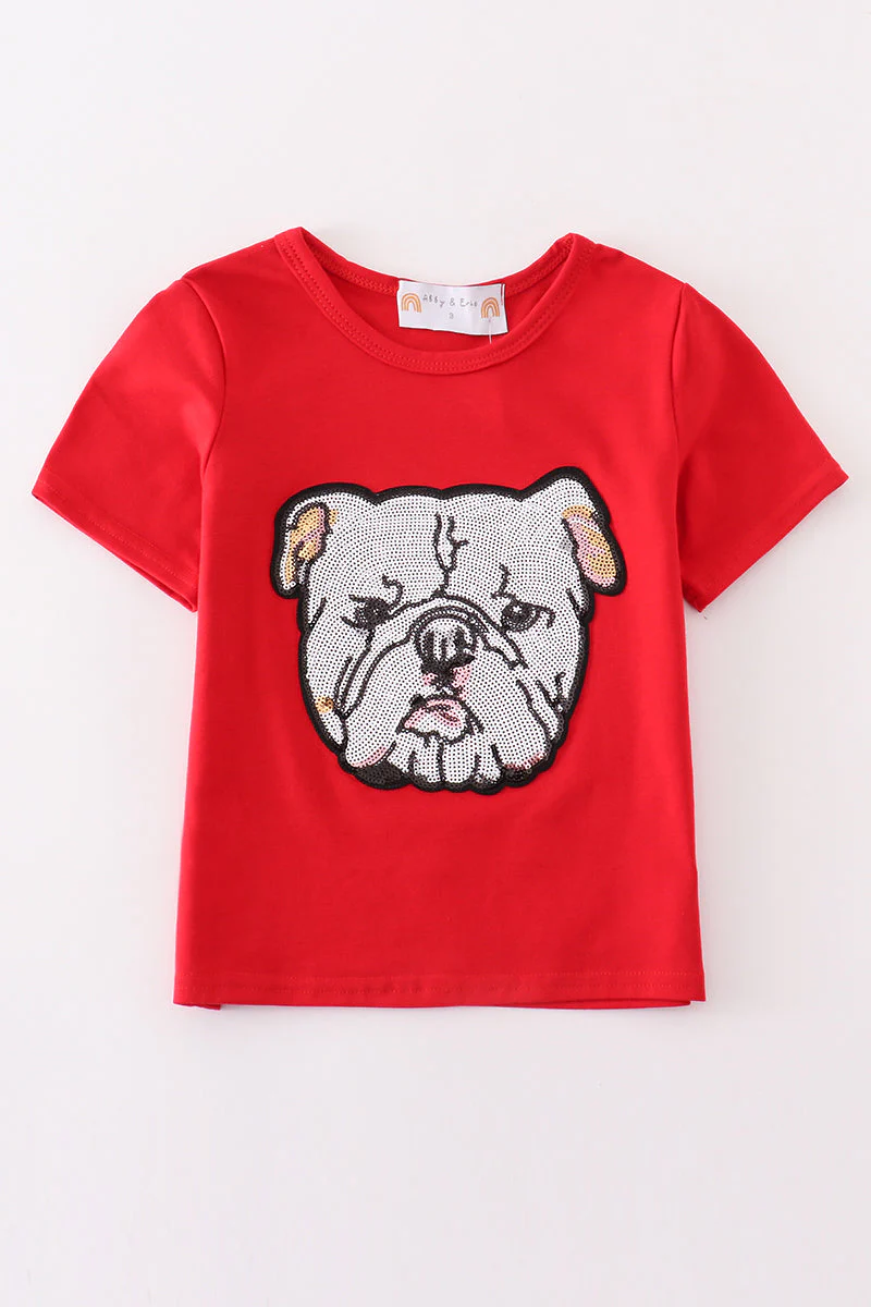 Red geogia bulldog sequin mom&me top - Image 2