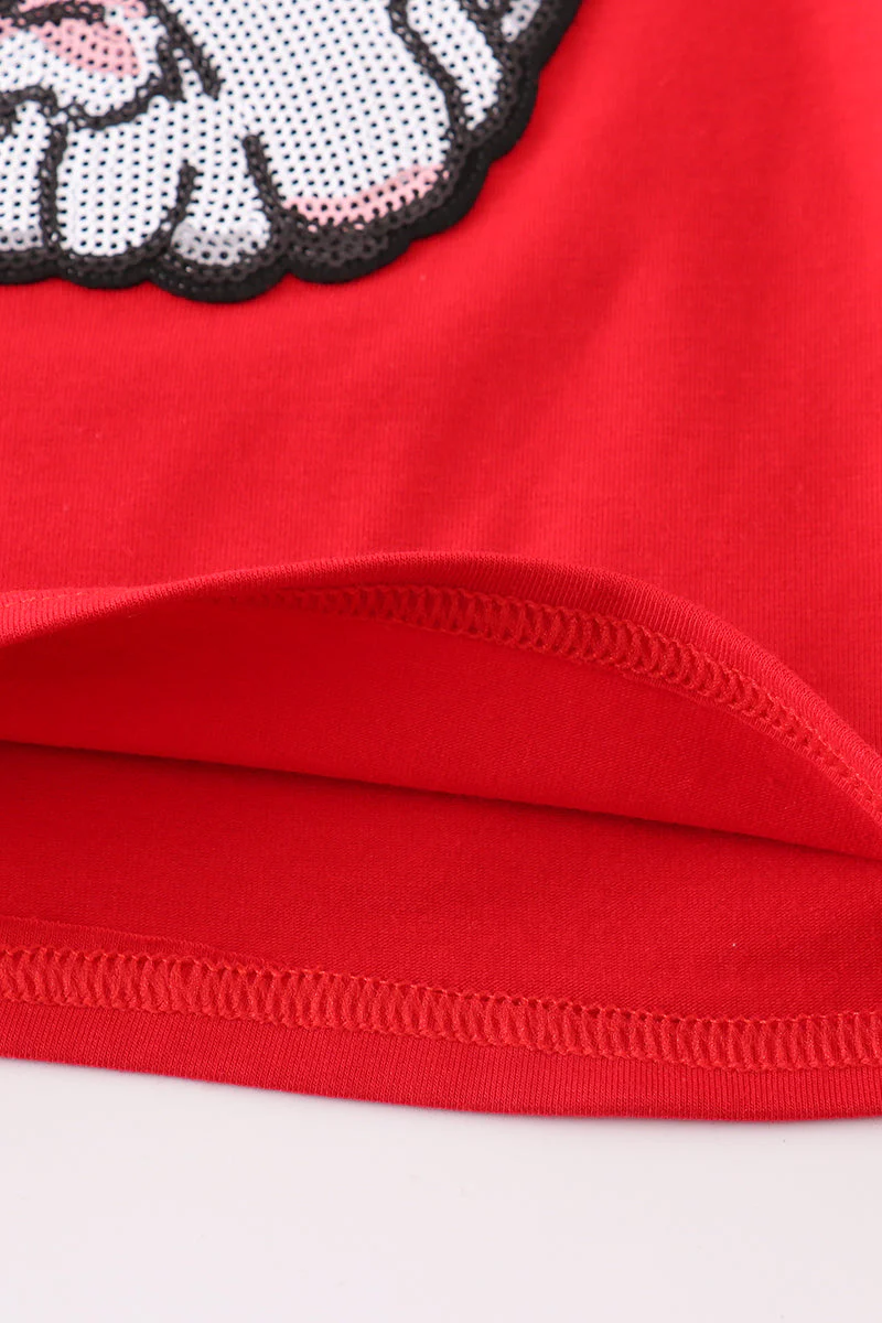 Red geogia bulldog sequin mom&me top - Image 5